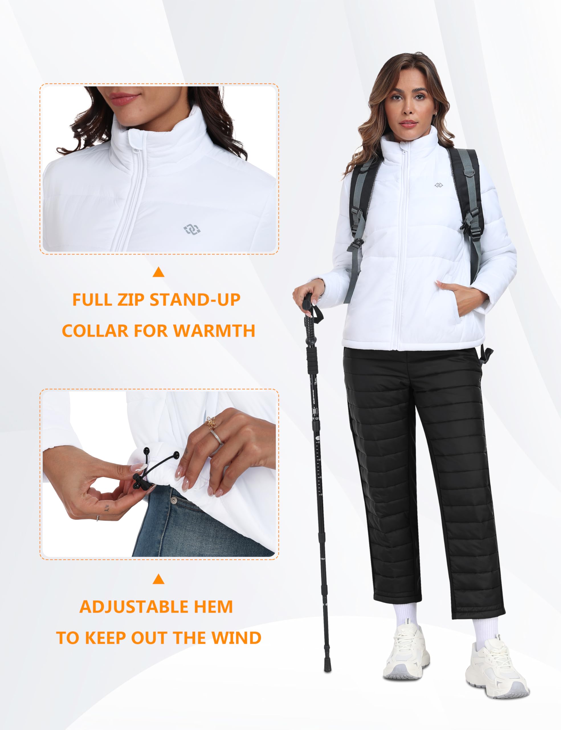 MoFiz Doudoune à capuche légère et matelassée pour femme - Veste d'hiver rembourrée chaude avec fermeture éclair - Veste de course à pied avec poches