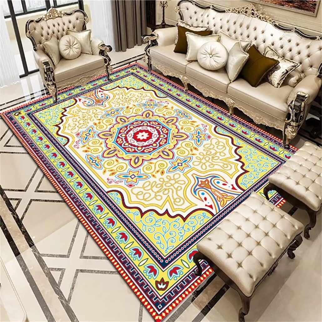 Tapis de chambre enfant jaune 90x180cm au style ethnique chic