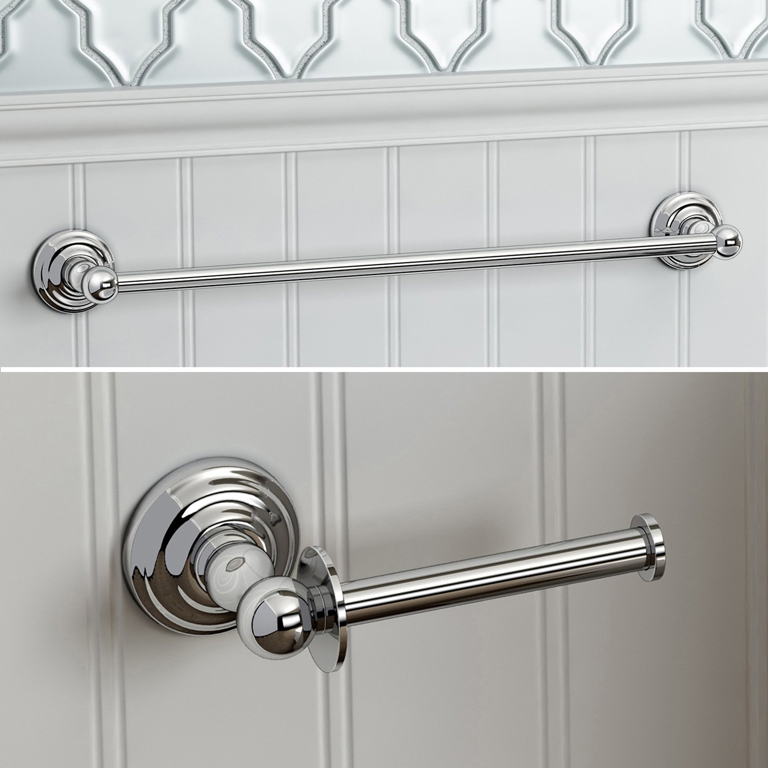 iBathUK | Traditional Bathroom Accessory Set Towel Rail + Toilet Roll Holder ACCYS4