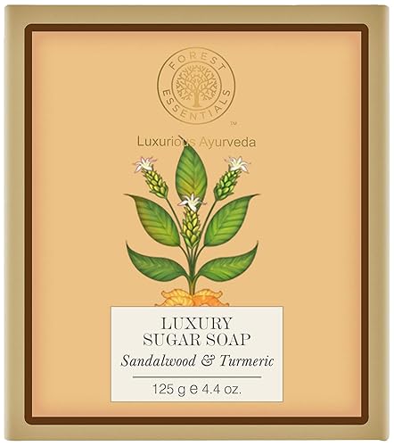 Forest Essentials Jabón de azúcar de lujo de sándalo y cúrcuma, 4.41 oz