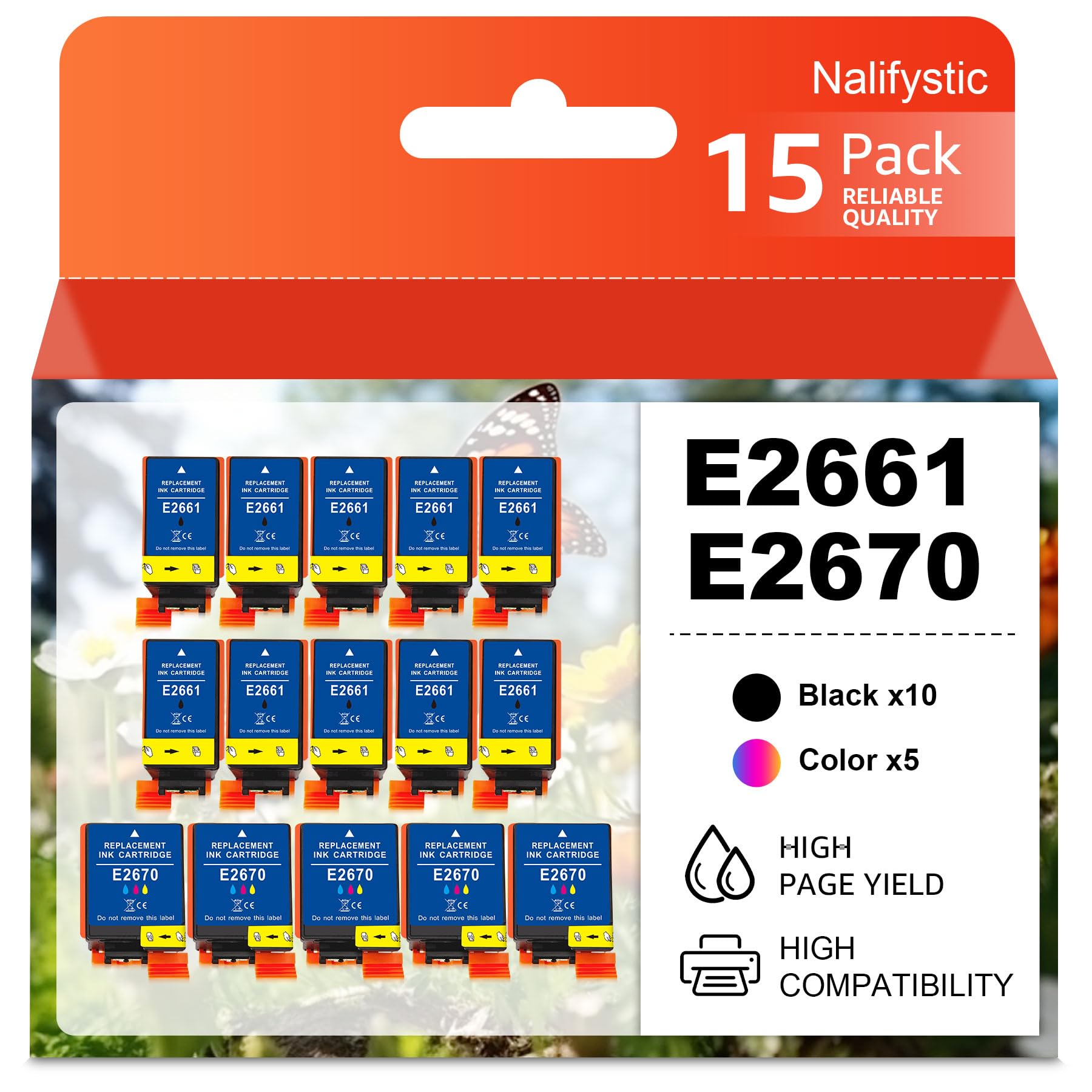 Encres Nalifestic 266 267 T266 T267 compatibles avec Les Cartouches EPS 2661 T2661 T2670 T-2661 T-2670 pour imprimantes à Encre pigmentée Workforce WF-100W et WF-110W (15 Noires, 10 Couleurs)