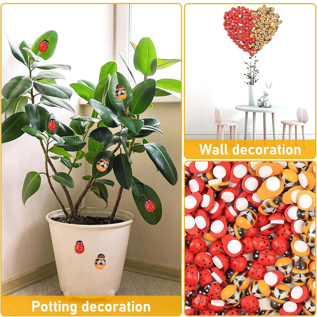JAWUZ 200 Pezzi Coccinelle Coccinella Adesive Api Decorative Fiori in Feltro Autoadesivi Mini Decorazioni in Legno per Artigianato Fai da Te Decorazioni Api Fiori Coccinella Adesivi Decorativi