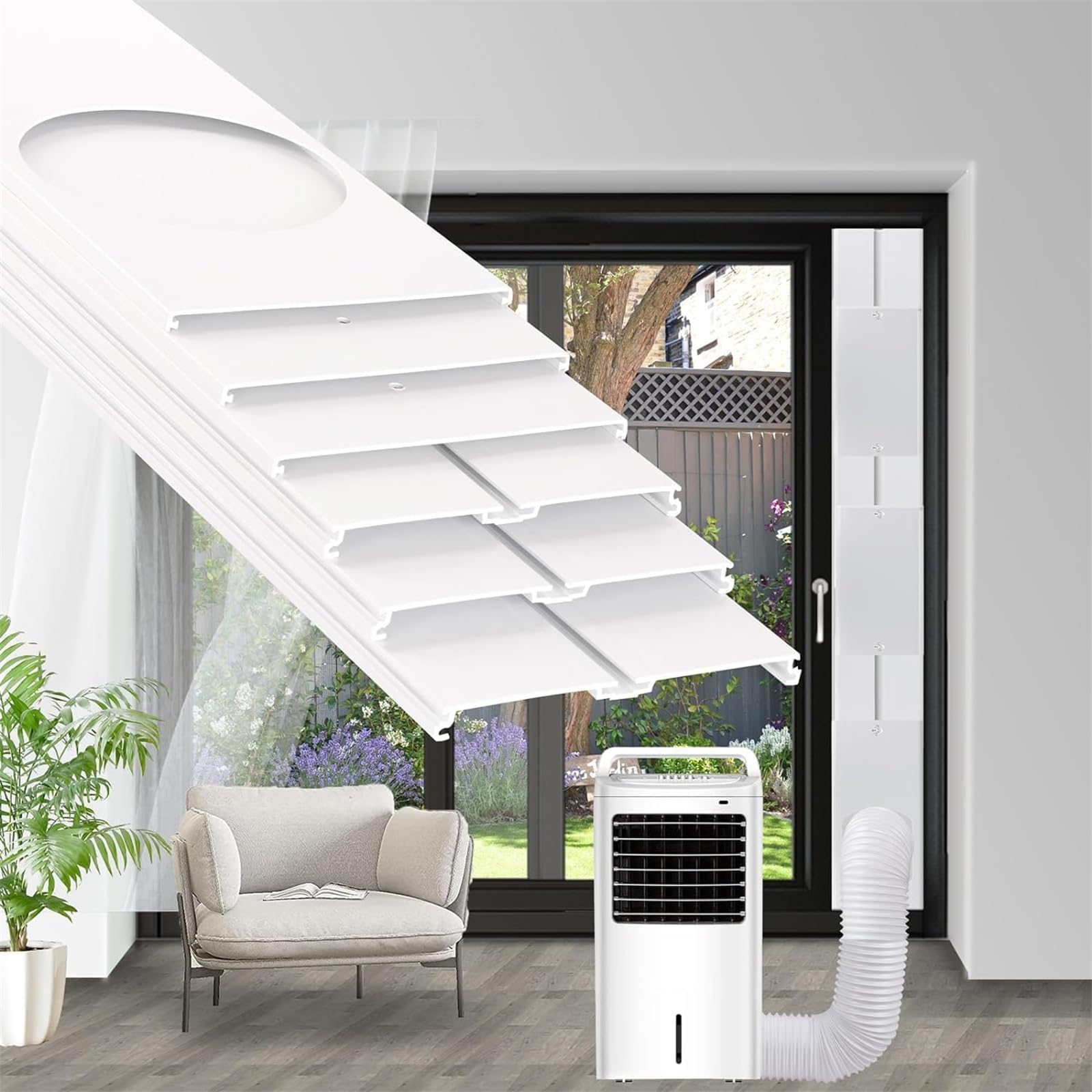 Kit Calfeutrage Climatiseur, Kit Fenêtre pour Climatiseur Mobile, 6 Pièces, 16 x 43-229cm avec Adaptateur de Tuyau d'Évacuation d'Air 15cm, Calfeutrage Fenêtre pour Climatiseur Mobile