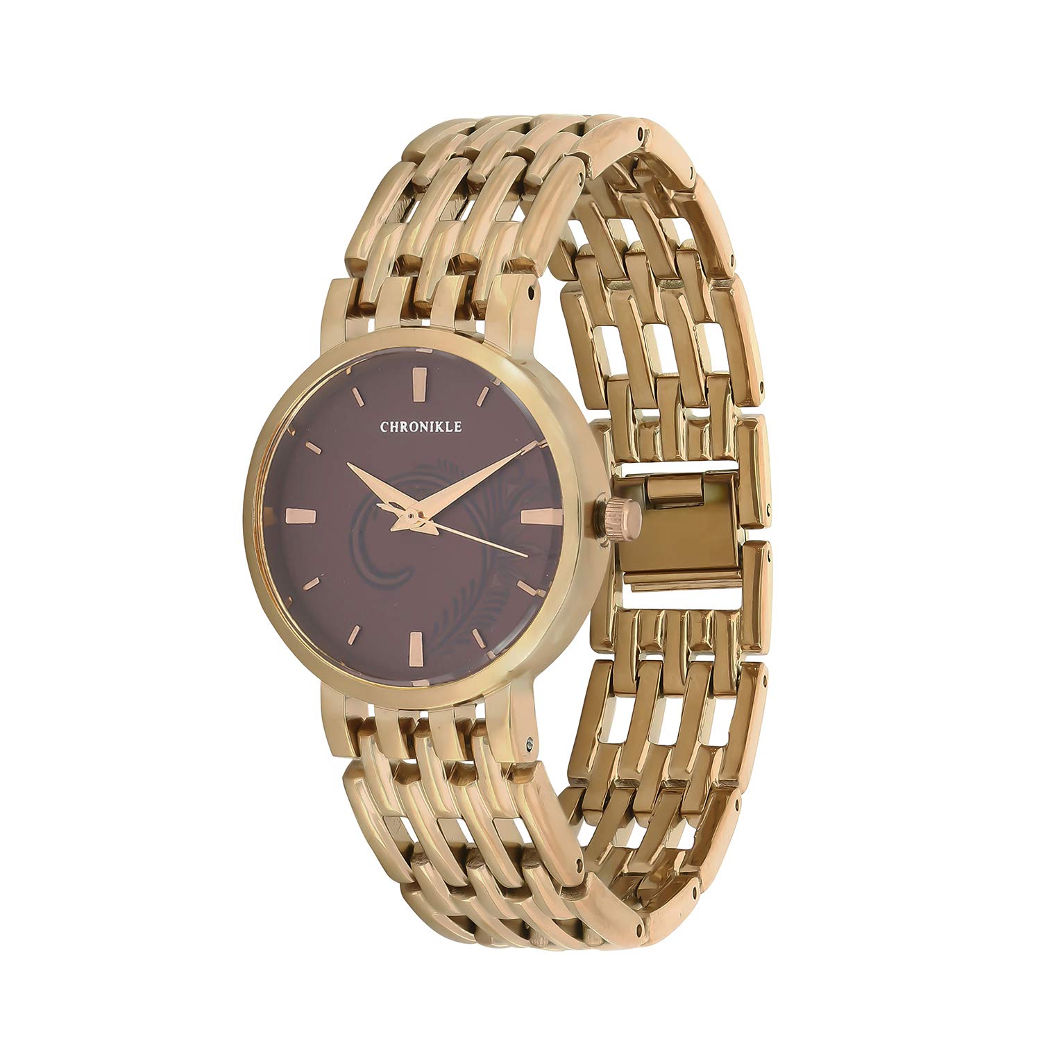 CHRONIKLE Unique Womens Metal Chain Wrist Watch with Designer Dial (Dial Color: Brown | Band Color: Rose Gold) (B07MCLQYYJ) Amazon Price History, Amazon Price Tracker
