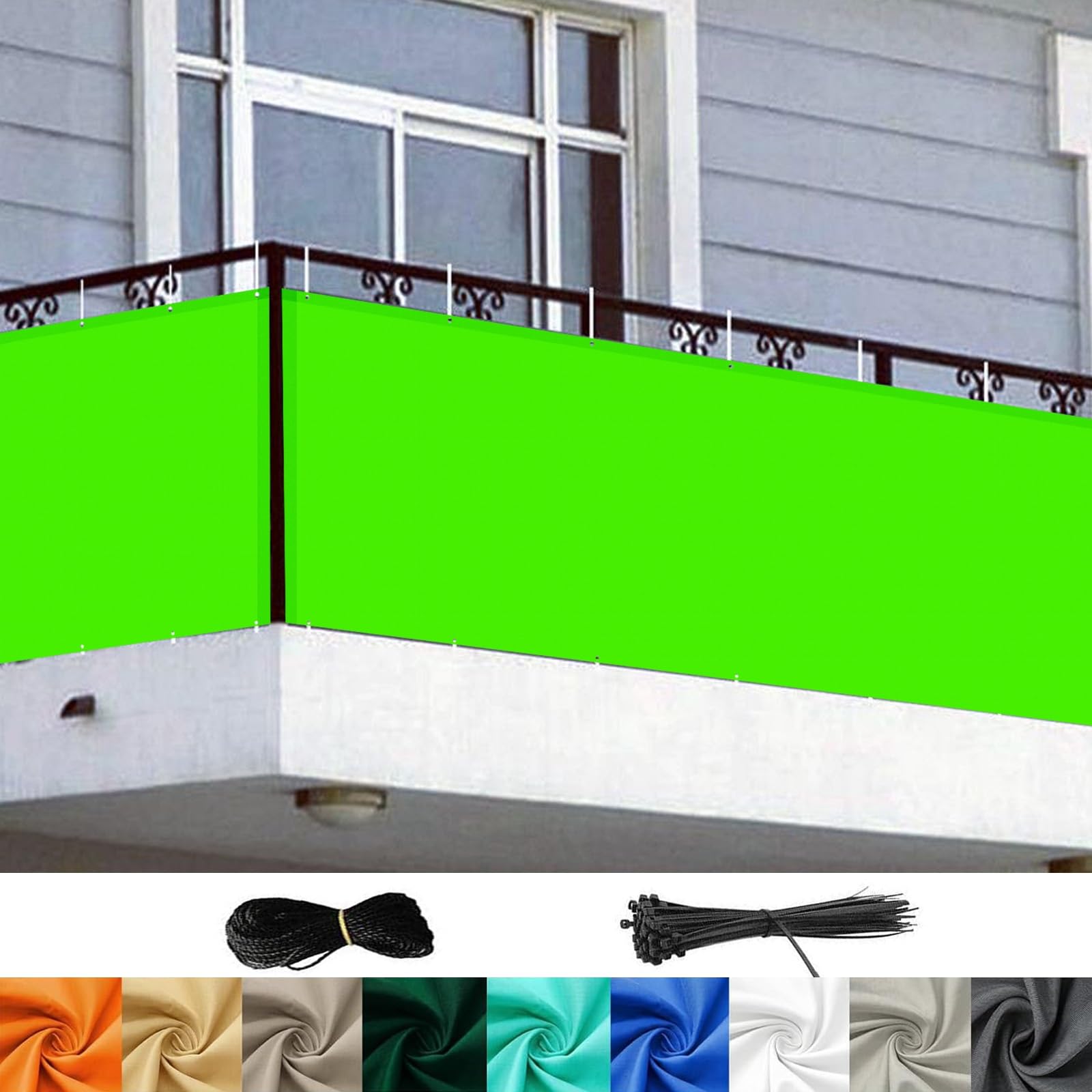 Brise vue balcon 0,95x7,5m vert clair en toile imperméable avec œillets