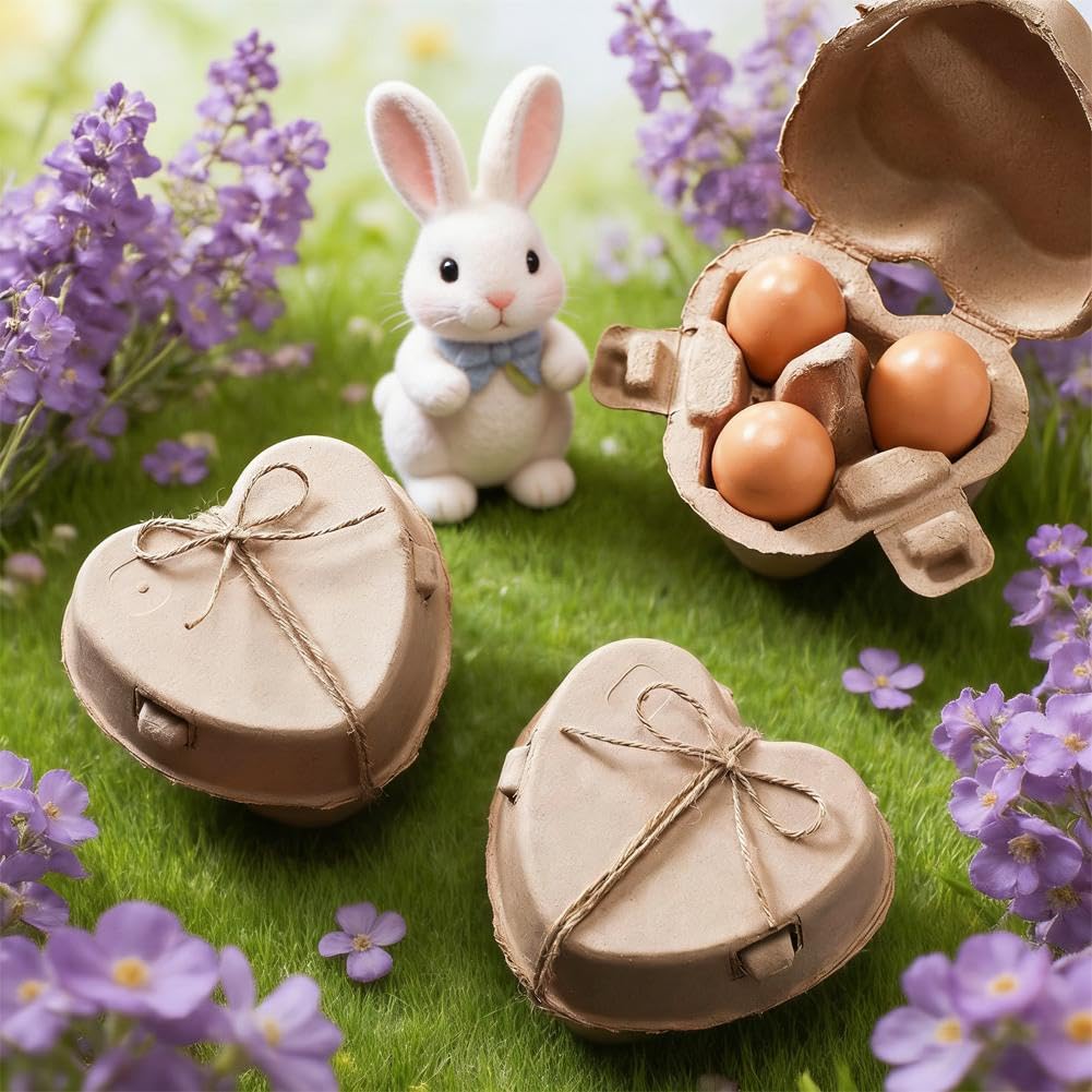 Eierkartons in Herzform, umweltfreundliche braune Zellstoffverpackung für frische Eier auf dem Bauernhof, perfekt für Feiertage und Geschenke, 80 Stück