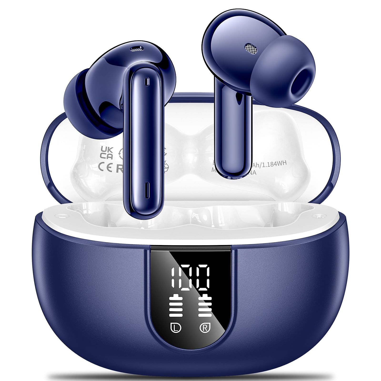 Wireless Earbuds, 2025 Wireless Headphones HiFi Stereo Earphones with 4 ENC Noise Canceling Mic, 42Hs Playtime In Ear Earbud, Bluetooth 5.3 Sport Earphones with LED Power Display for Android iOS