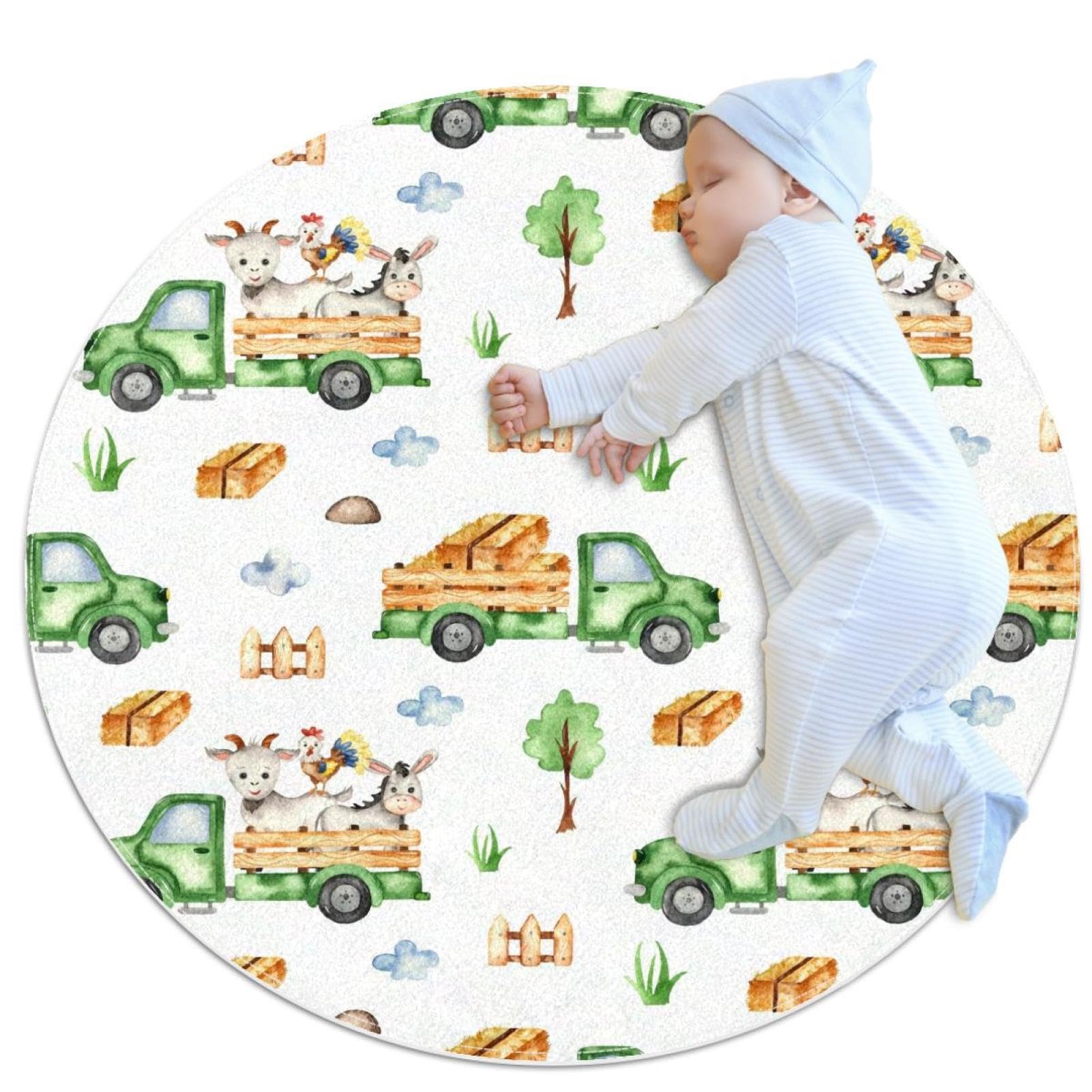 Tapis de salle de bain rond 1 m lavable et paillasson antidérapant motif camion
