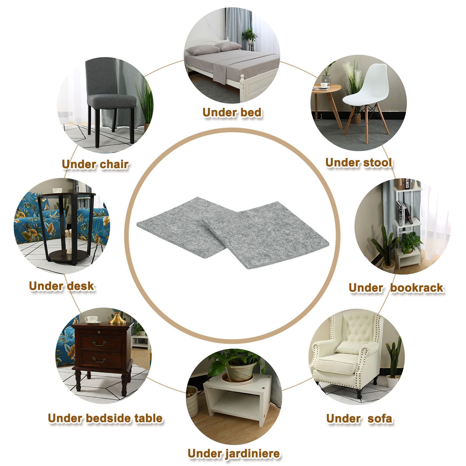 QUARKZMAN Almohadillas De Fieltro para Muebles 48Pcs 5.12" x 5.12" con Adhesivo Antideslizantes Protectoras De Patas De Silla para Proteger Pisos De Madera Color Gris
