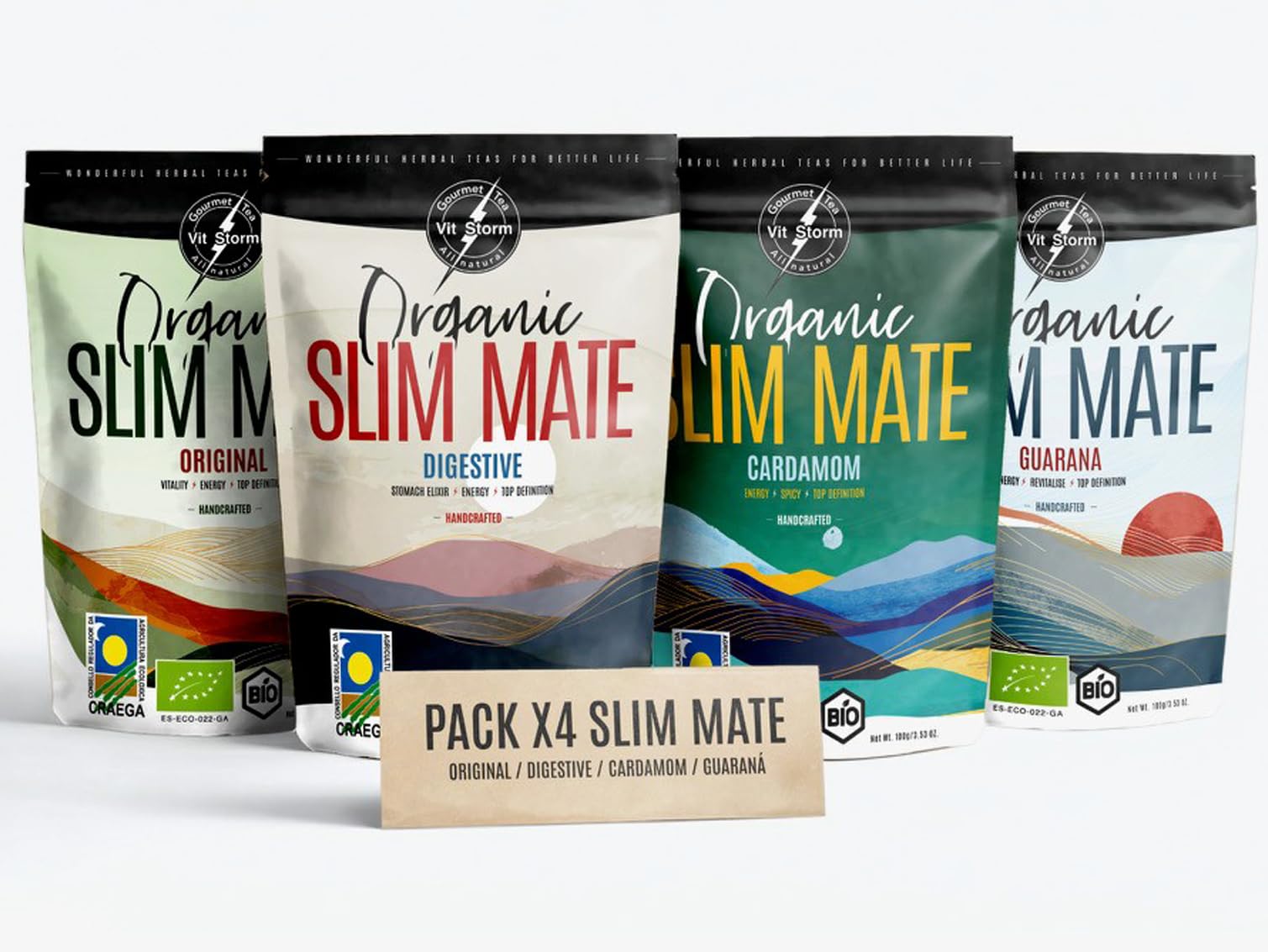 Yerba Mate BIO Slim con Frutas y Hierbas Depurativas – Surtido de Tés e Infusiones a Granel 4×100 g | Pack de Tés Premium 100% Ecológico | Infusiones Regalo | Energizante, Digestivo, Drenante y Detox