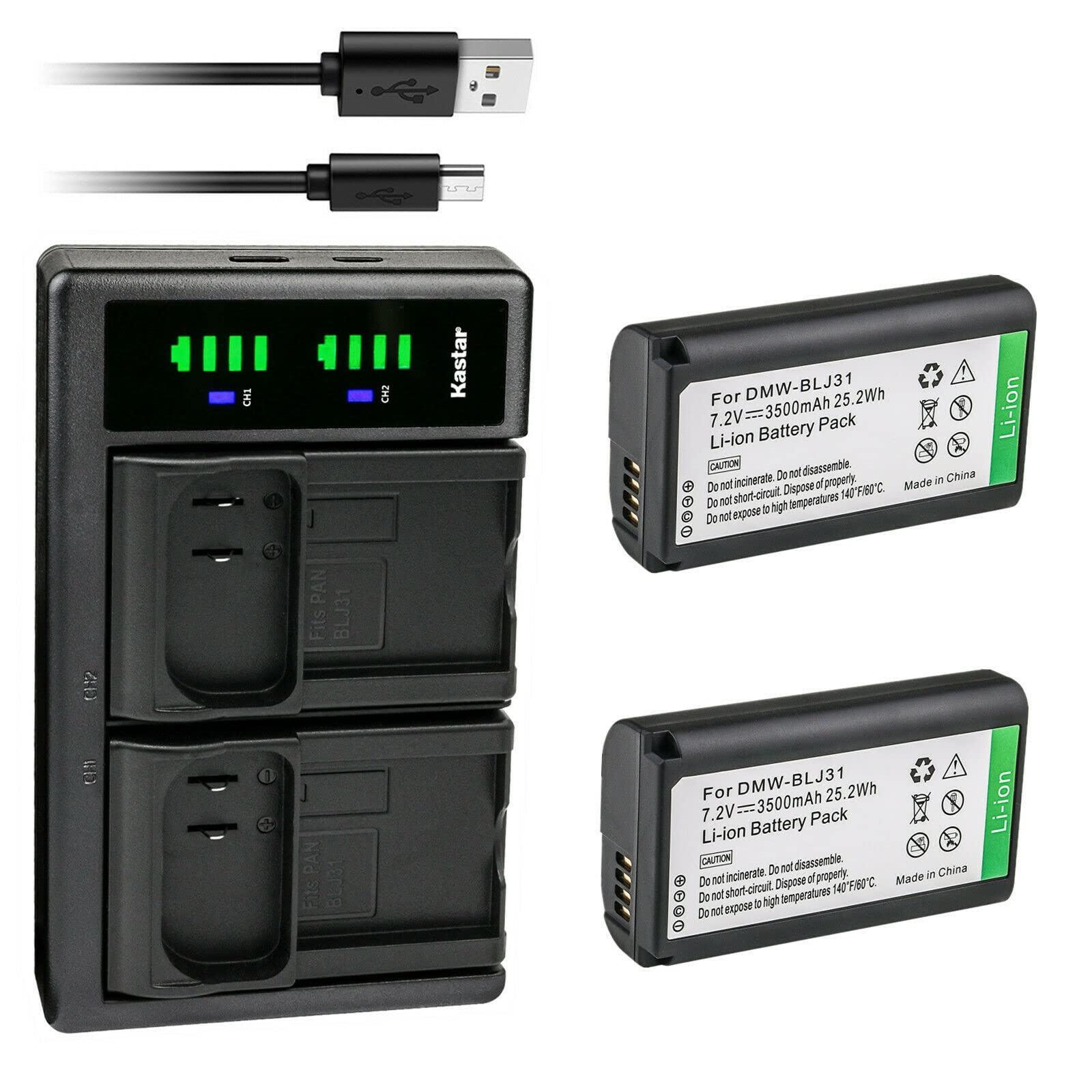Kastar 2-Pack Battery and LTD2 USB Charger Compatible with Panasonic DMW-BLJ31, DMW-BLJ31e Battery, Panasonic LUMIX S1, LUMIX S1R, LUMIX S1H,