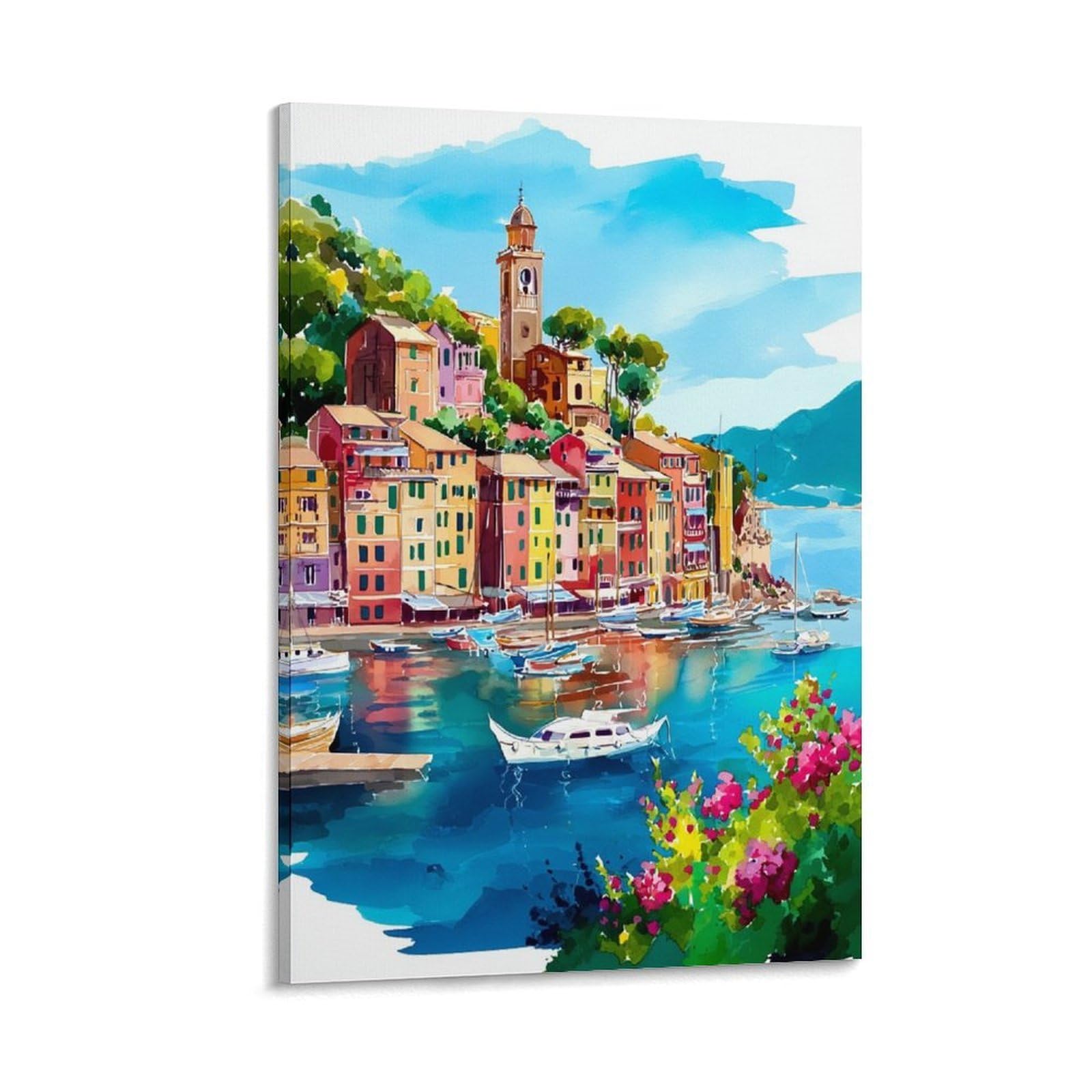 Portofino Italy 08x12inch(20x30cm) Vintage Watercolor Canvas Wall Art