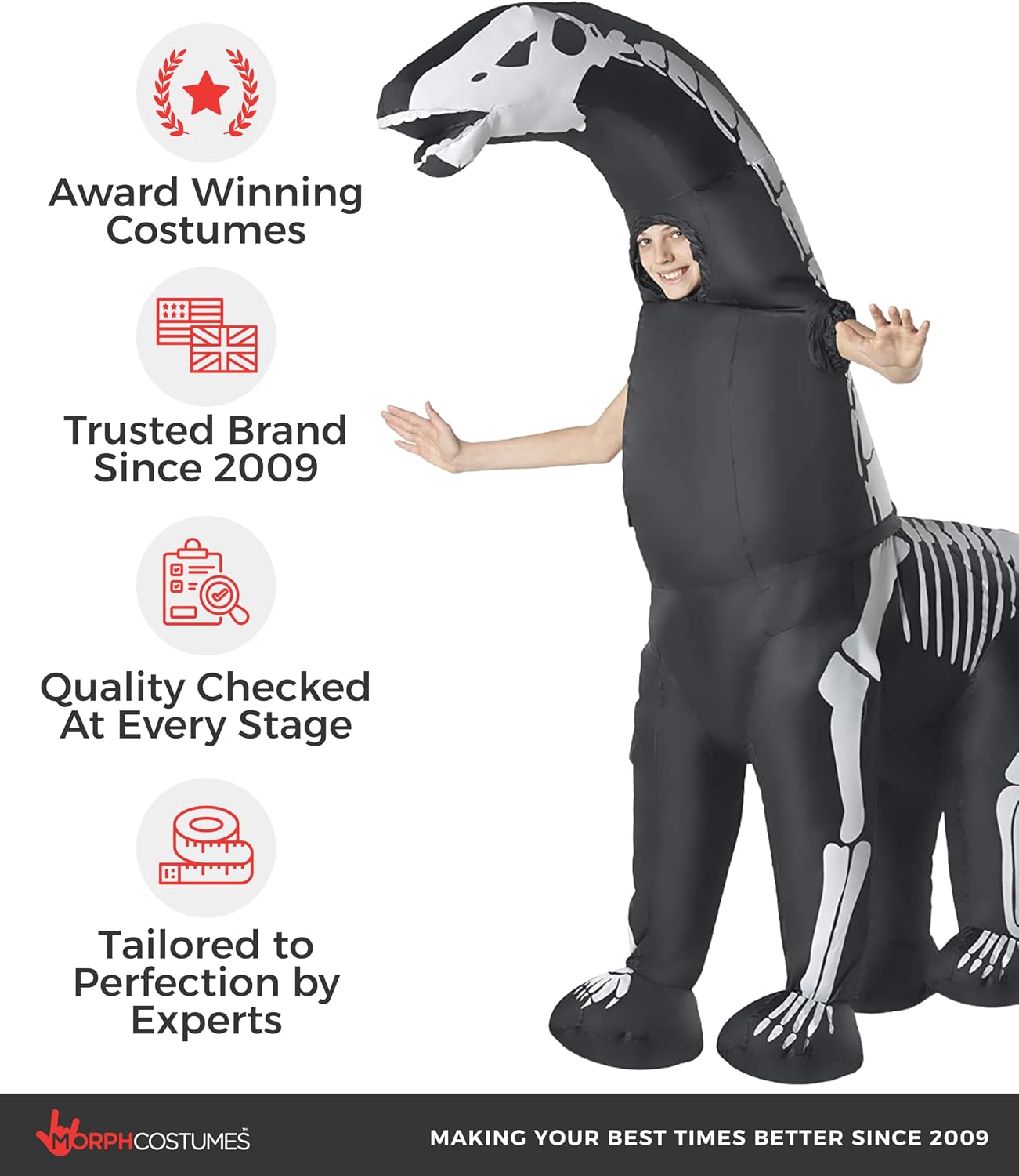 Morphsuits Giant and Kids Skeleton Diplodocus Inflatable Kids Costume
