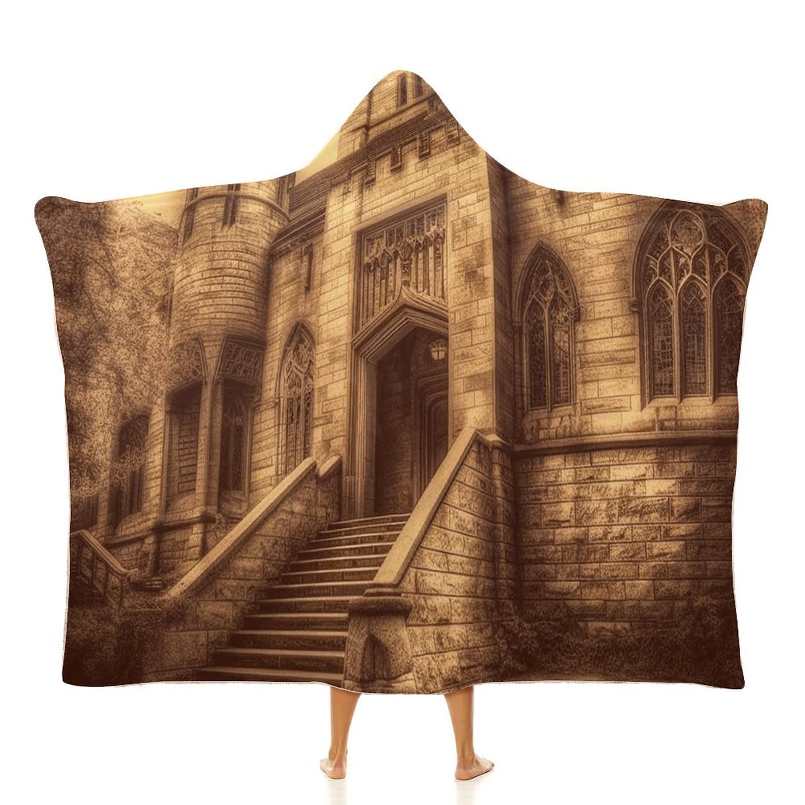 Couverture à capuche portable château médiéval impression premium