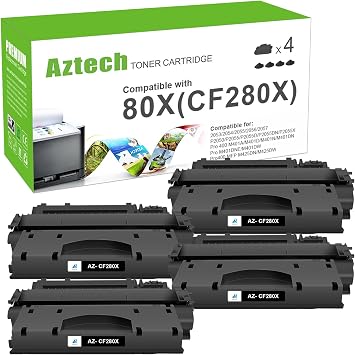 Aztech Compatible Toner Cartridge Replacement for HP LaserJet 80X CF280X 80A CF280A for HP Pro 400 M401A M401D M401N M401DNE MFP M425DN Printer Ink Black, 4-Pack