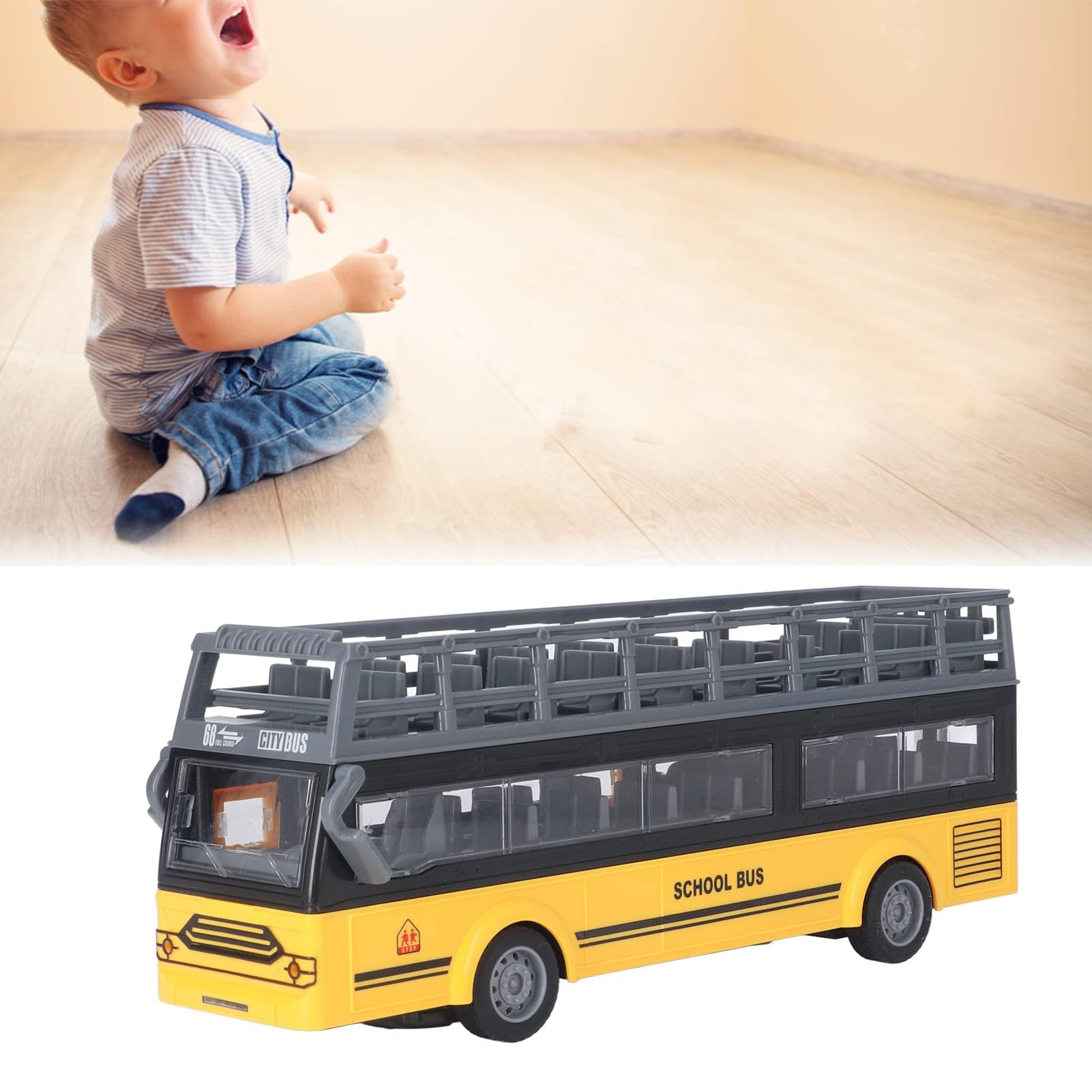 Alomejor Bus à Deux étages télécommandé, Détails Fins 4 Canaux RC Bus Ouverture Sûre des Portes pour Les Jouets (Autobus Scolaire QH204 7)