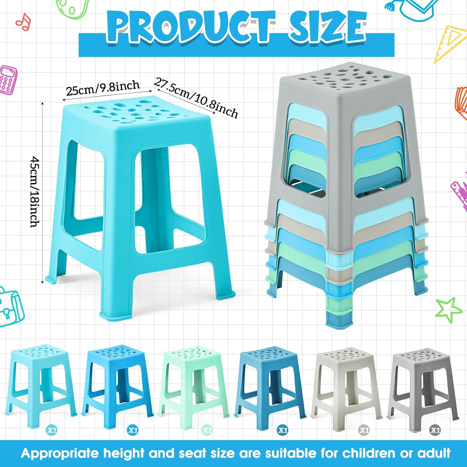 Leinuosen 6 Pcs Plastic Stool for Classroom 18 Inch Stackable School Stools Modern Portable Nesting Chair for Kids Students Classroom School Home Office (Morandi)