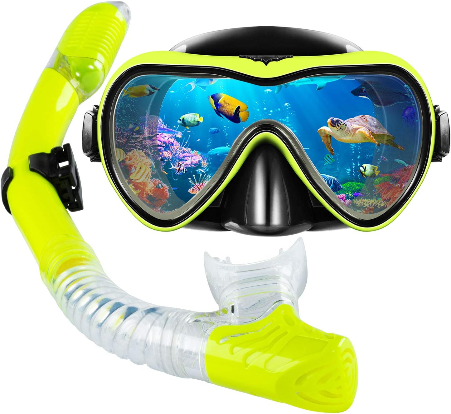 VillSure Snorkel Set Adult,Dry Top Snorkeling Gear,Impact Resistant Anti Fog Tempered Glass Panoramic Scuba Diving Mask,Easy Breathing Underwater for Snorkeling, Swimming