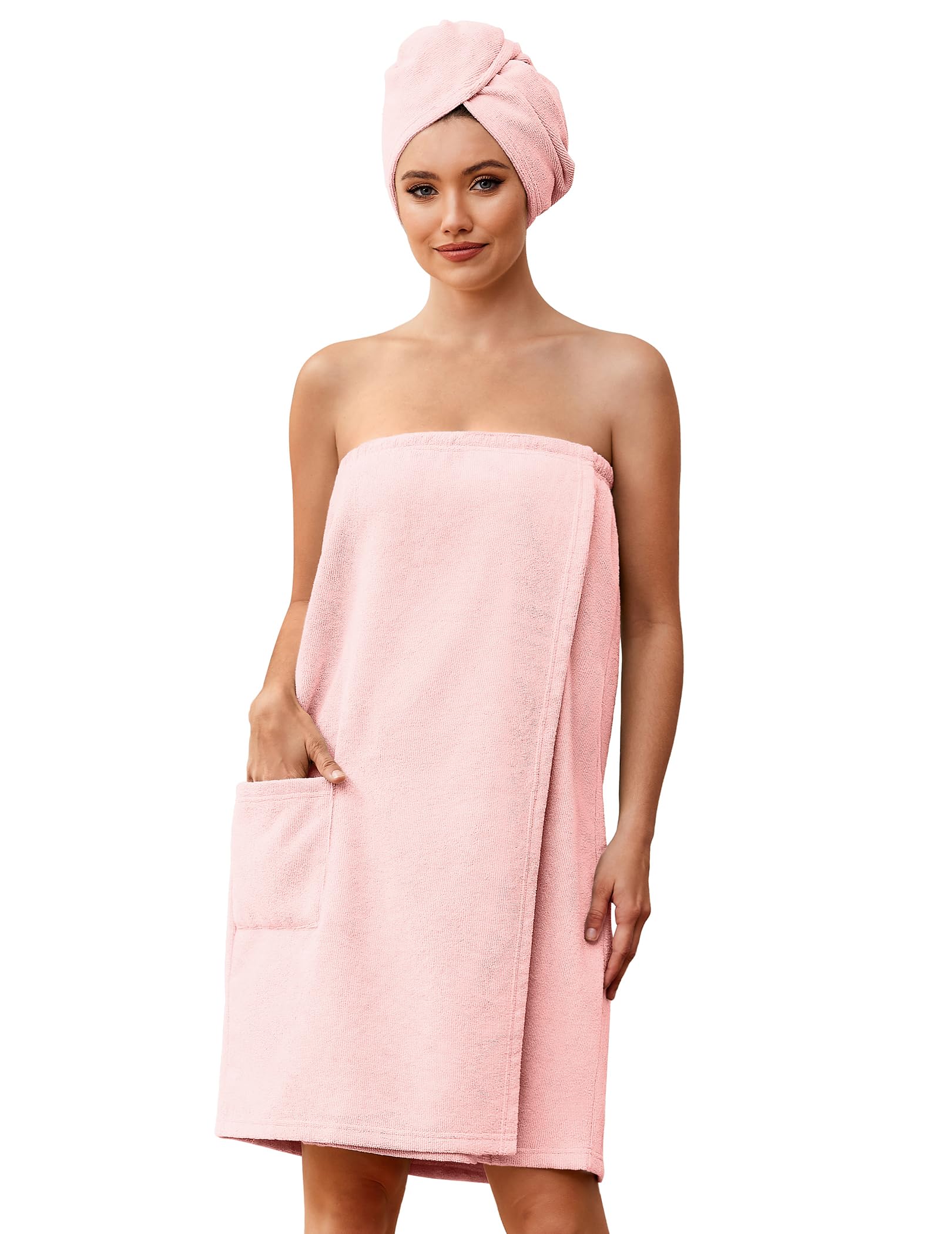 Ekouaer Towel Wrap for Women with Hair Towel Lightweight Knee Length Spa Body Bath Adjustable Closure Bathrobe with