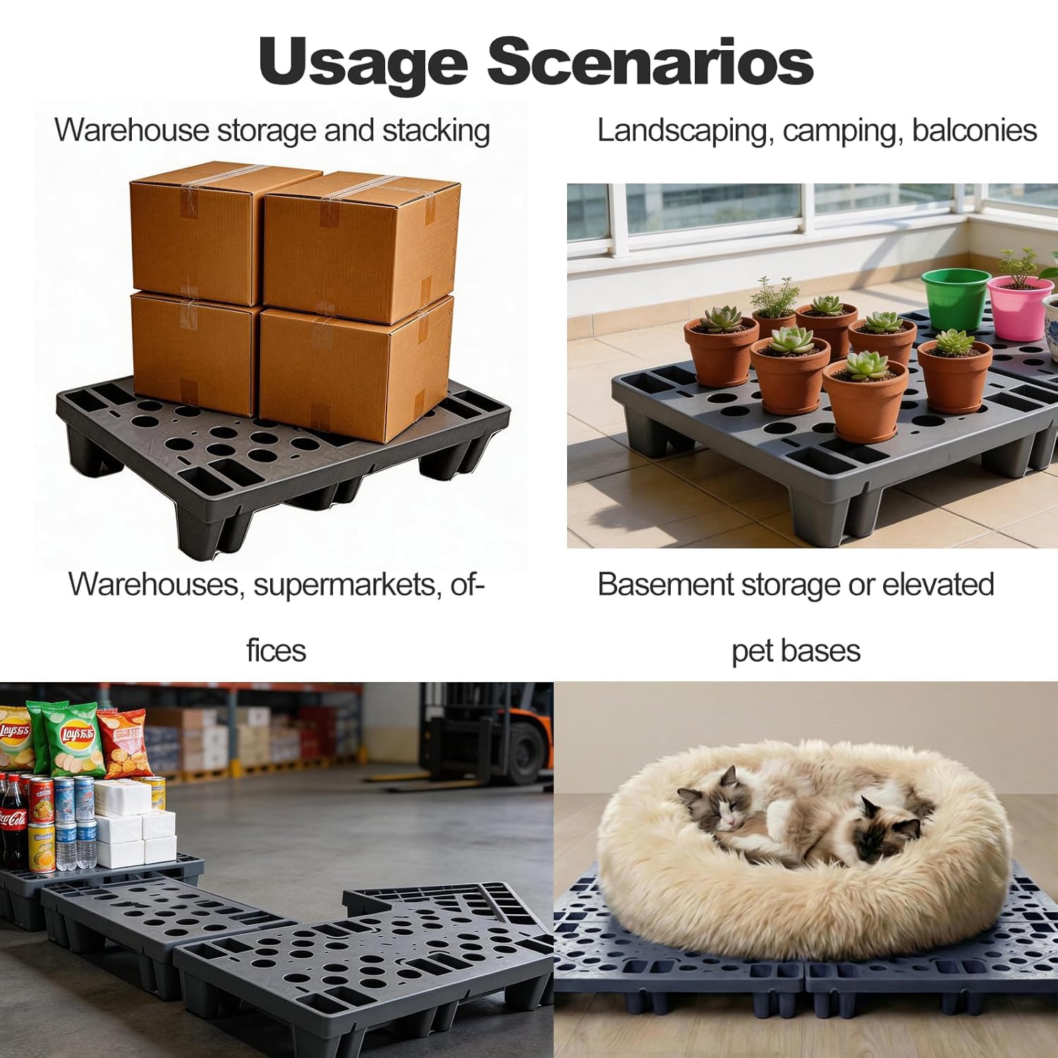 6pcs Pallet in Plastica, Bancali Incastro, Bancale Pallet Impilabile Resistente all'umidità con Griglie Traspiranti, Bancale Griglia per Supermercati, Garage e Magazzini, 50x30x10 cm Neri