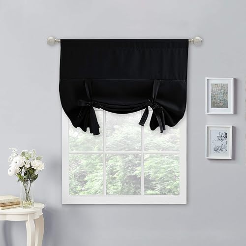 NICETOWN Tie Up Curtains for Windows - Blackout Small Kitchen Bathroom Window Treatment Curtain Shade for Thanksgiving (1 Piece, Black, 34 inches W x 45 inches L)