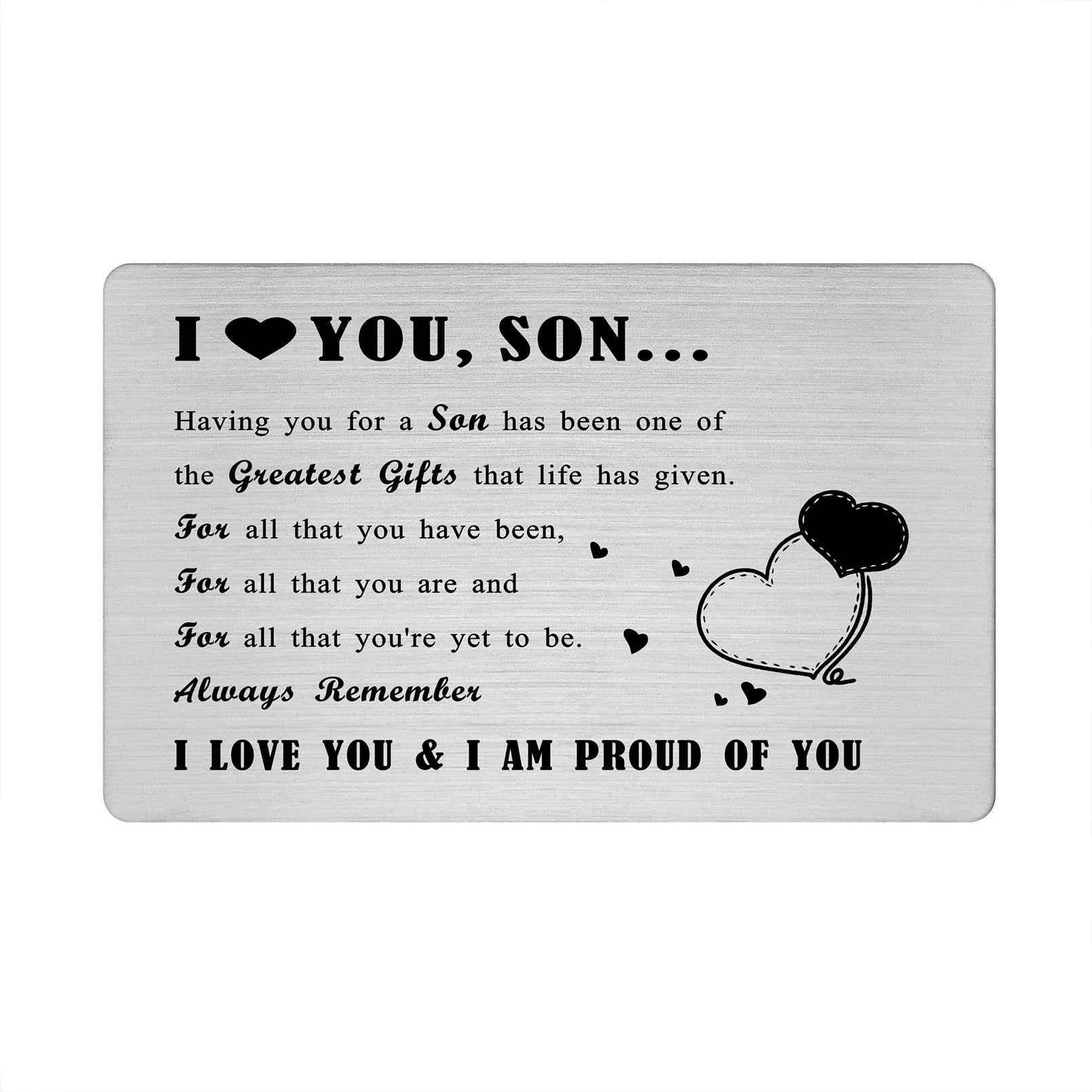 Richesele Gifts for Son from Mom & Dad - Engraved Metal Wallet Card to Sons - I Love You Son Wallet Insert for Christmas or Graduation