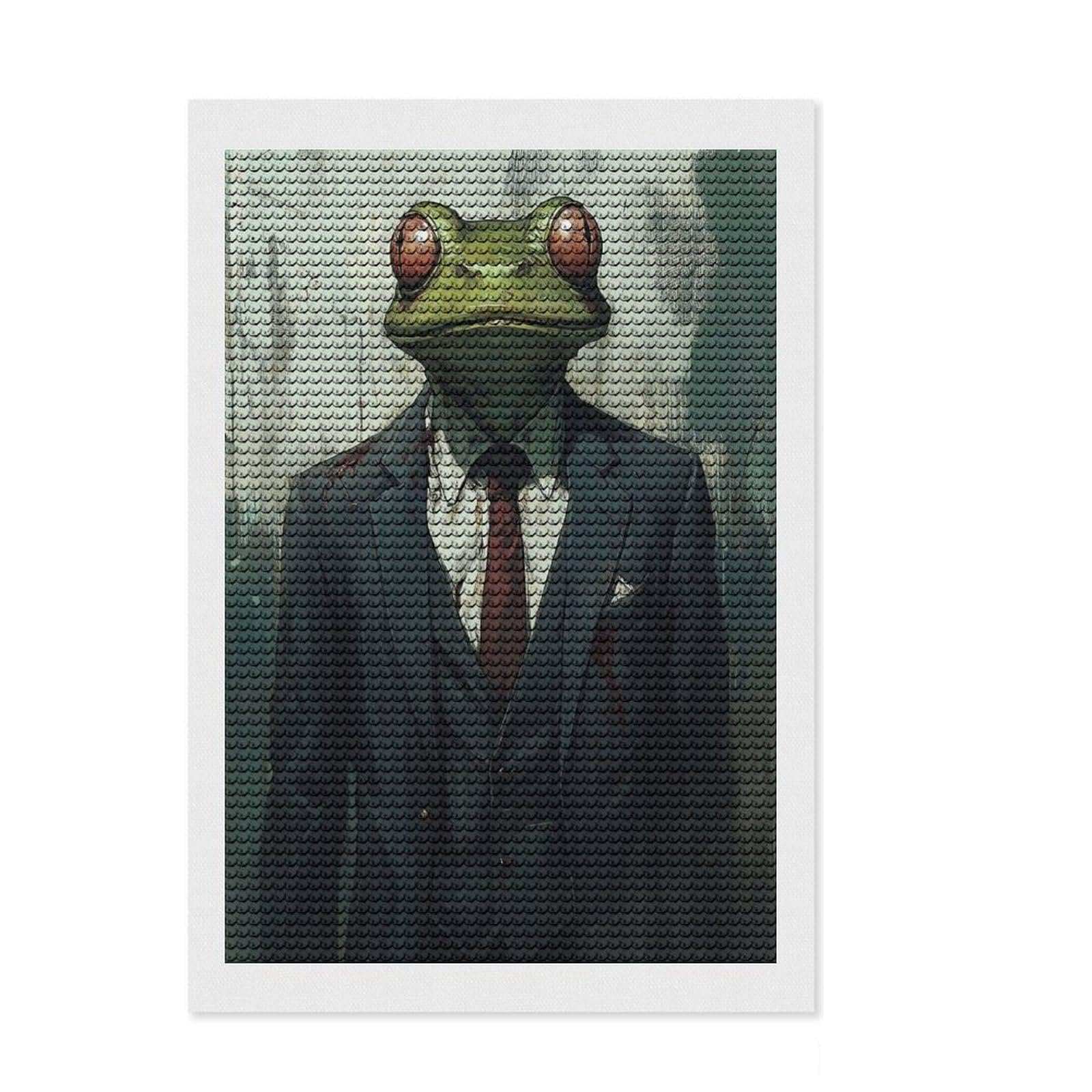 Junmoney Frog in Suit Diamond Painting Set 8"x12", for Family Craft Time, Fun Craft Experience, Modern Decor, Christmas Gift