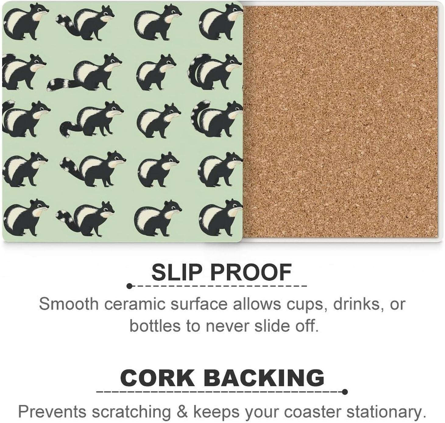 Skunk Ceramic Coasters Square Drinks Coaster Coffee Table Decor Table Coaster for Home Bar