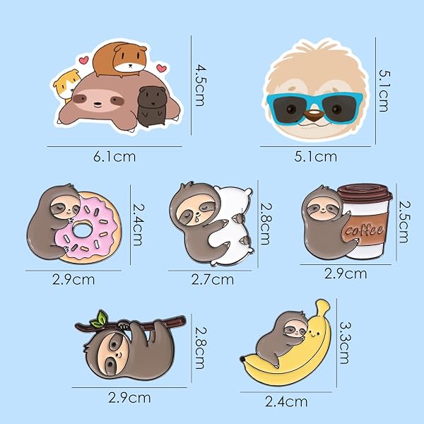 5 Spille A Forma di Bradipo E 50 Adesivi con Lo Stesso Tema, Simpatici Badge per Animali, Decorazione dello Zaino della Cartella, Set Regalo Creativo. - 2