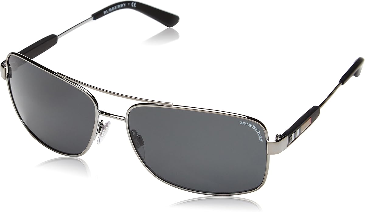Burberry Men's BE3074-100387-63 Silver Rectangle Sunglasses
