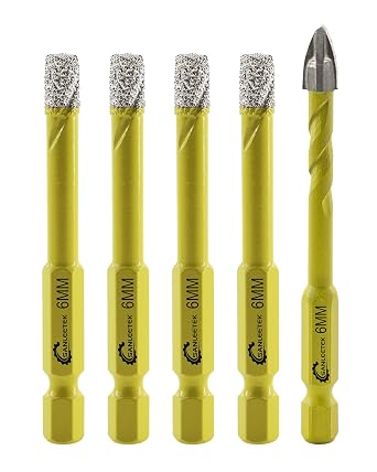 Dry Diamond Drill Bits Set - 4pcs 1/4(6mm) SANLEETEK Hole Saw and 1pc 1/4(6mm) Carbide Drill with Quick Change Hex Shank for Marble Granite Ceramic Porcelain Tile Stoneware Quartz