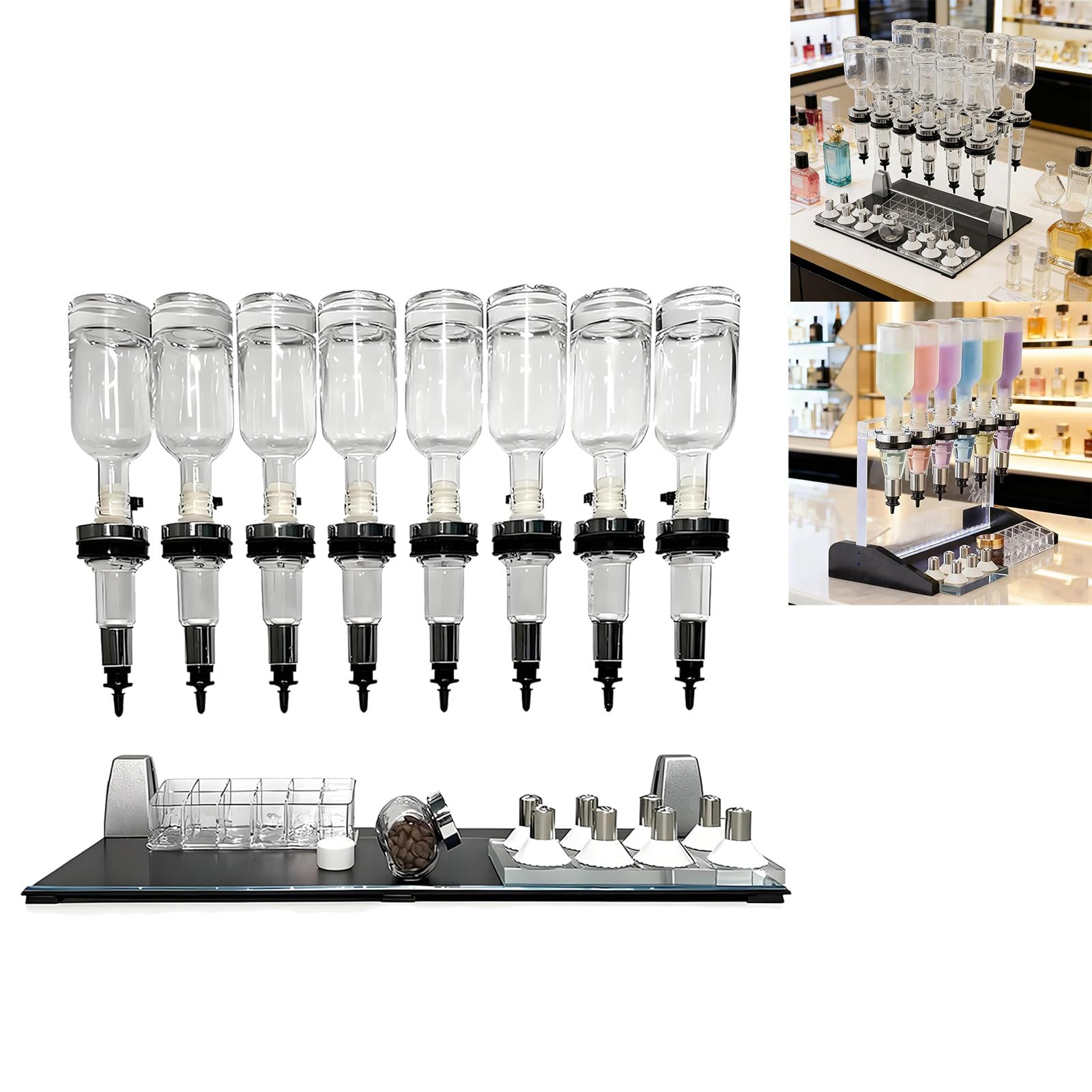 Stojak na testery perfum, komercyjny system napełniania perfumami, ręczny dozownik do perfum w sztyfcie, z butelkami szklanymi o pojemności 200 ml 8Pumps