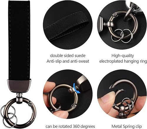 Miniatura 4 de Fehlot Llavero de gamuza para automóvil, con anillo en D antipérdida, dos llaveros y destornillador que gira 360 grados, soporte para llaves de