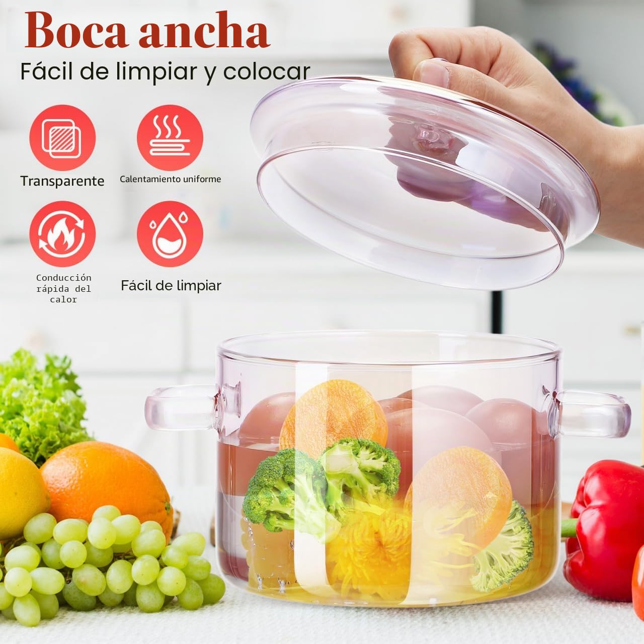 ERINGOGO Olla de cristal con tapa, 1,5 L, con doble mango, de vidrio de borosilicato de alta calidad, para sopas, guisos, ramen y alimentos para bebés, 6,7 x 5,9 x 5,9 pulgadas