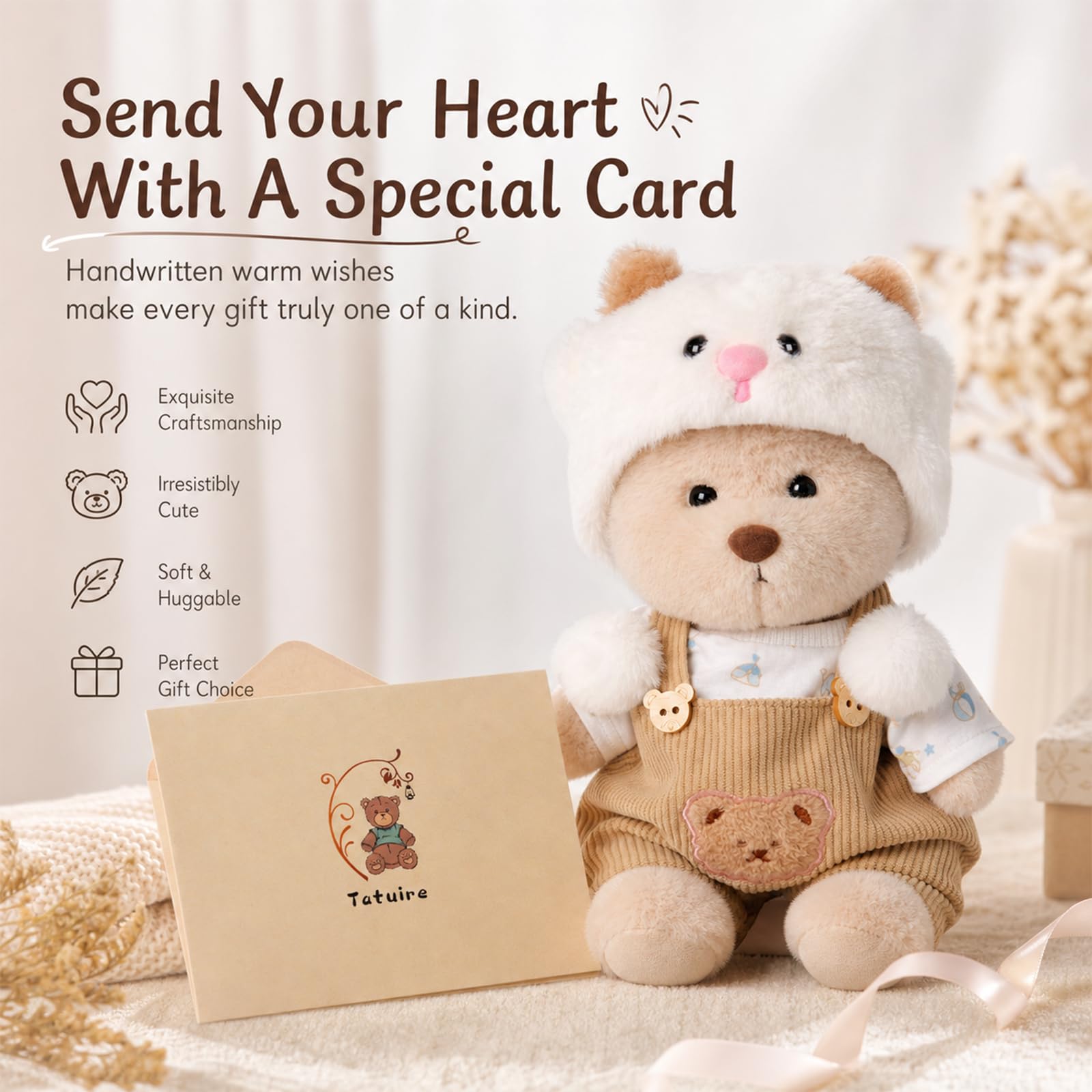 Teddy Angels Orsacchiotto di peluche da 30 cm, con un capo di abbigliamento, regalo per bambini, ragazze, donne, compleanno, (vestito di agnello marrone)