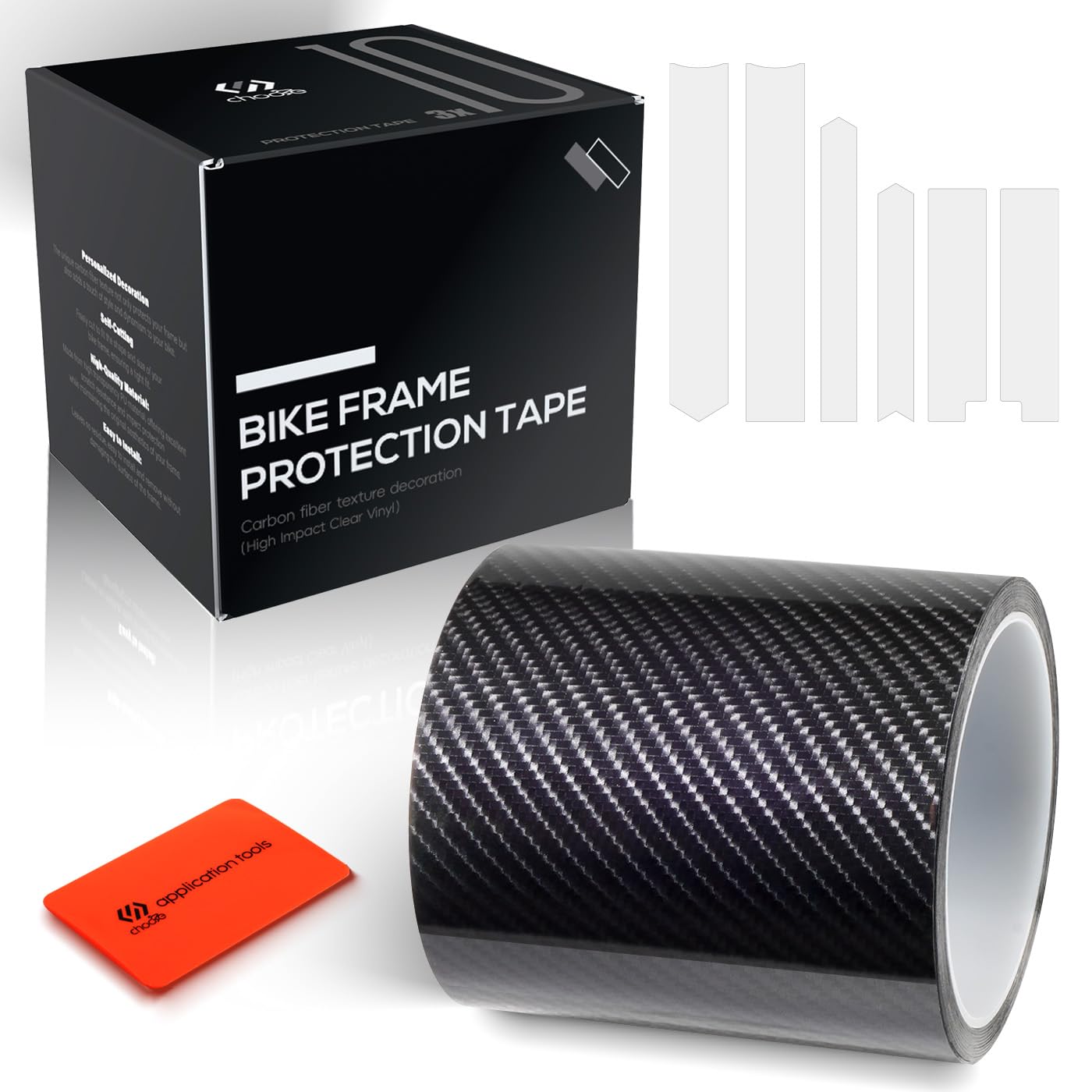 Chooee Carbon Fiber Pattern Bike Frame Protection Tape,Black Bicycle Frame Protector 3m(4"x118") for Top/Down Tube/Chains,Bicycle Protective Film Stickers anti-scratch for ebike/MTB/Road Bike