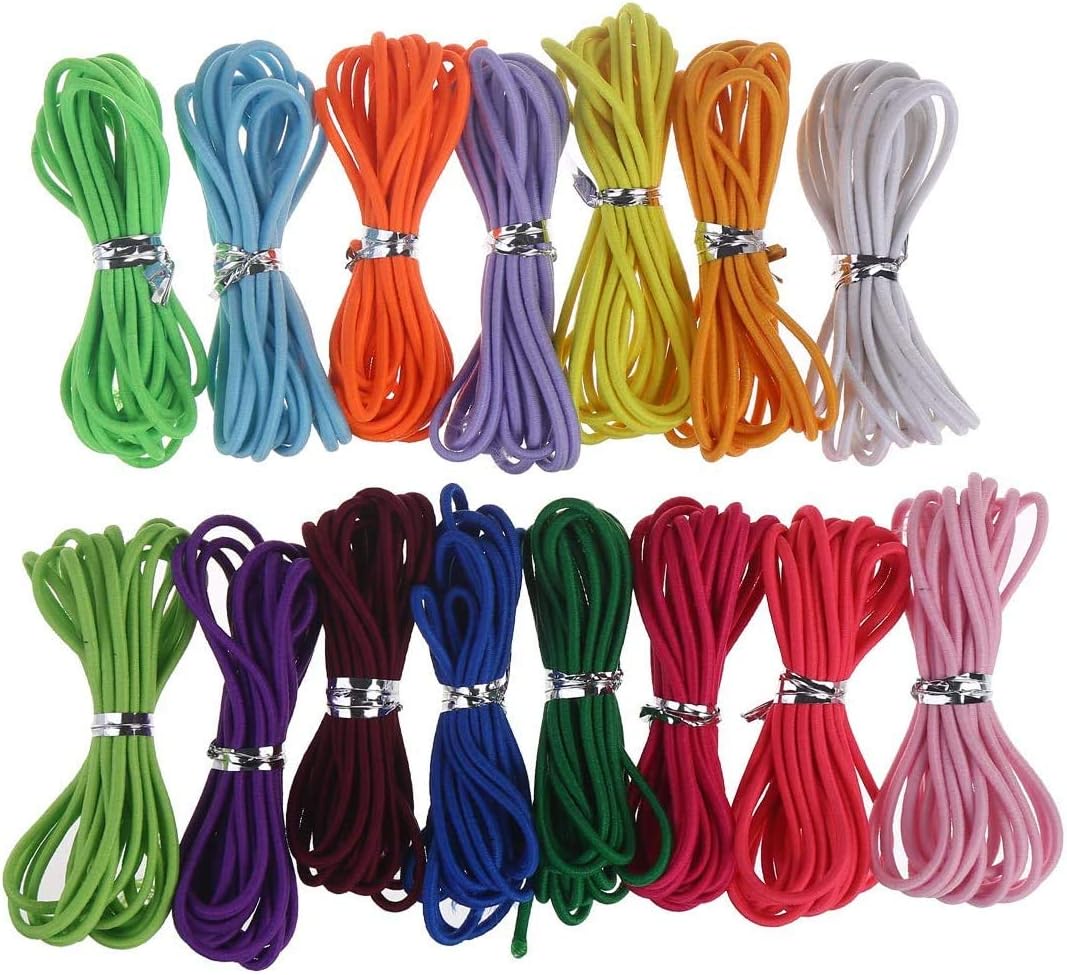 32 Yards 2mm Elastic Band Cord Bracelet String Rubber Rope 15 Colors 6.6ft/pcs for Bracelet,Beading,Jewelry Making by CCINEE