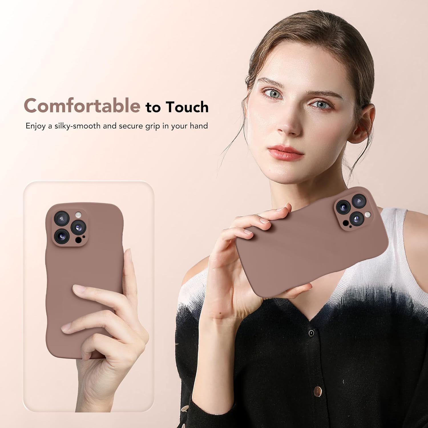 Magnetic for iPhone 15 Pro Max Case, [Full Camera Protection][Compatible with MagSafe] Cute Wave Frame Silicone Shockproof Protective Phone Case for iPhone 15 Pro Max 6.7",Brown - Image 8