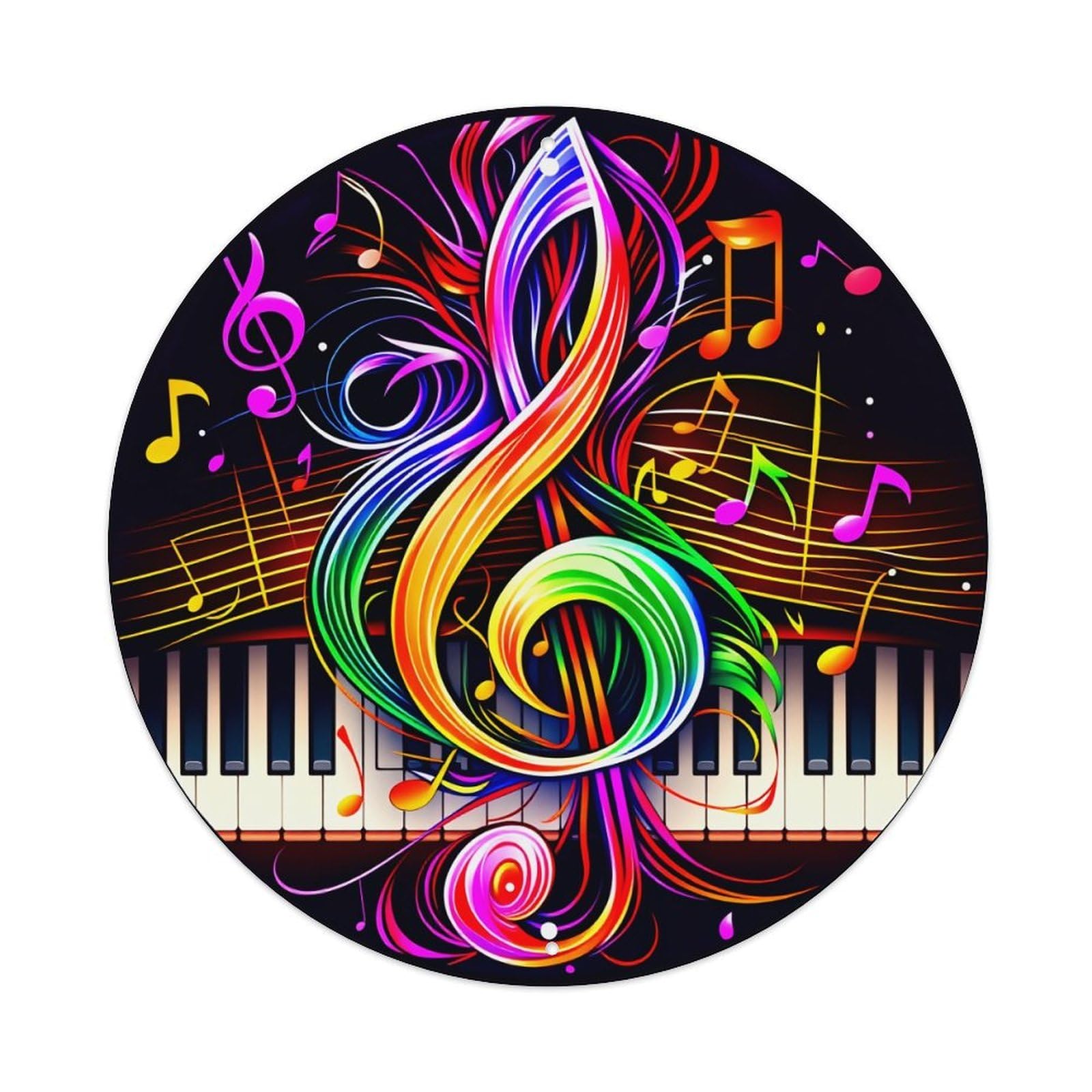 Colorful Musical Notes Piano Keys Art Round Tin Sign Vintage Metal Poster Retro Bar, Home, Man Cave, Kitchen, Laundry Room Wall Art Decor Gift 8x8Inch