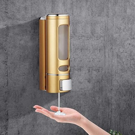 Amazon Co Jp 400ml ソープディスペンサー 壁掛け 手動 浴室 洗面所 風呂 キッチン おしゃれ 詰替え シャンプー 透明 壁掛けタイプバスルーム ソープディスペンサー ハンドソープ ボディーシャンプ 消毒液 ウォールマウント 手動 言葉なしプラスチック製 400ml ゴールド