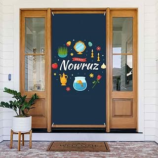 Happy Nowruz Door Cover Banners Hanging Background Sign Door Decoration Supplies For Indoor Outdoor Wall Party Decor 72 * 35 Inches