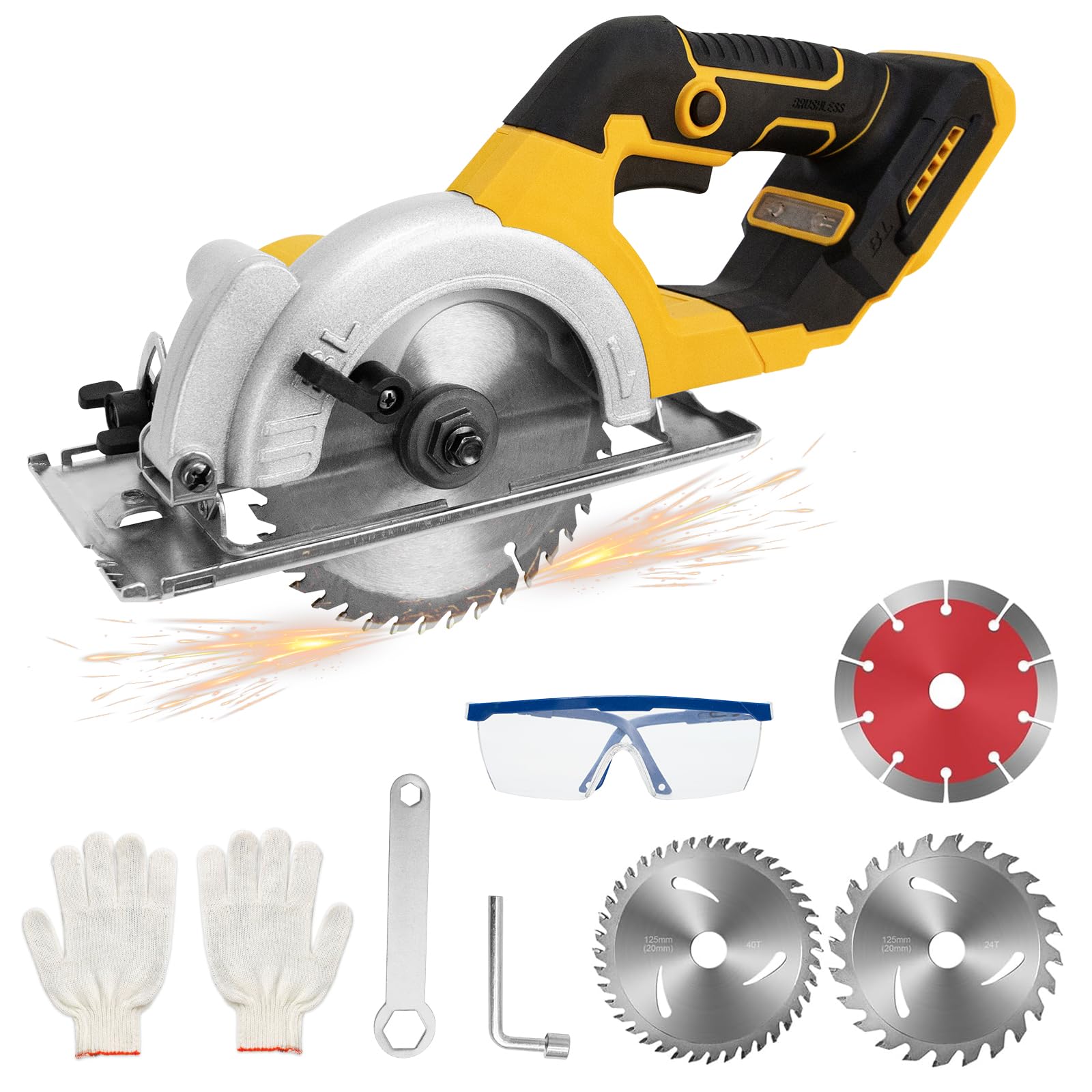 Cordless Circular Saw for Dewalt 20V Max Battery, 5.5" Brushless Circular S-aw 0-45° Cutting Angle, 2 Saw Blades(140mm), Cutting Depth and Angle: 48mm(90°)-33mm (45°), for Wood Cutting(No Battery)