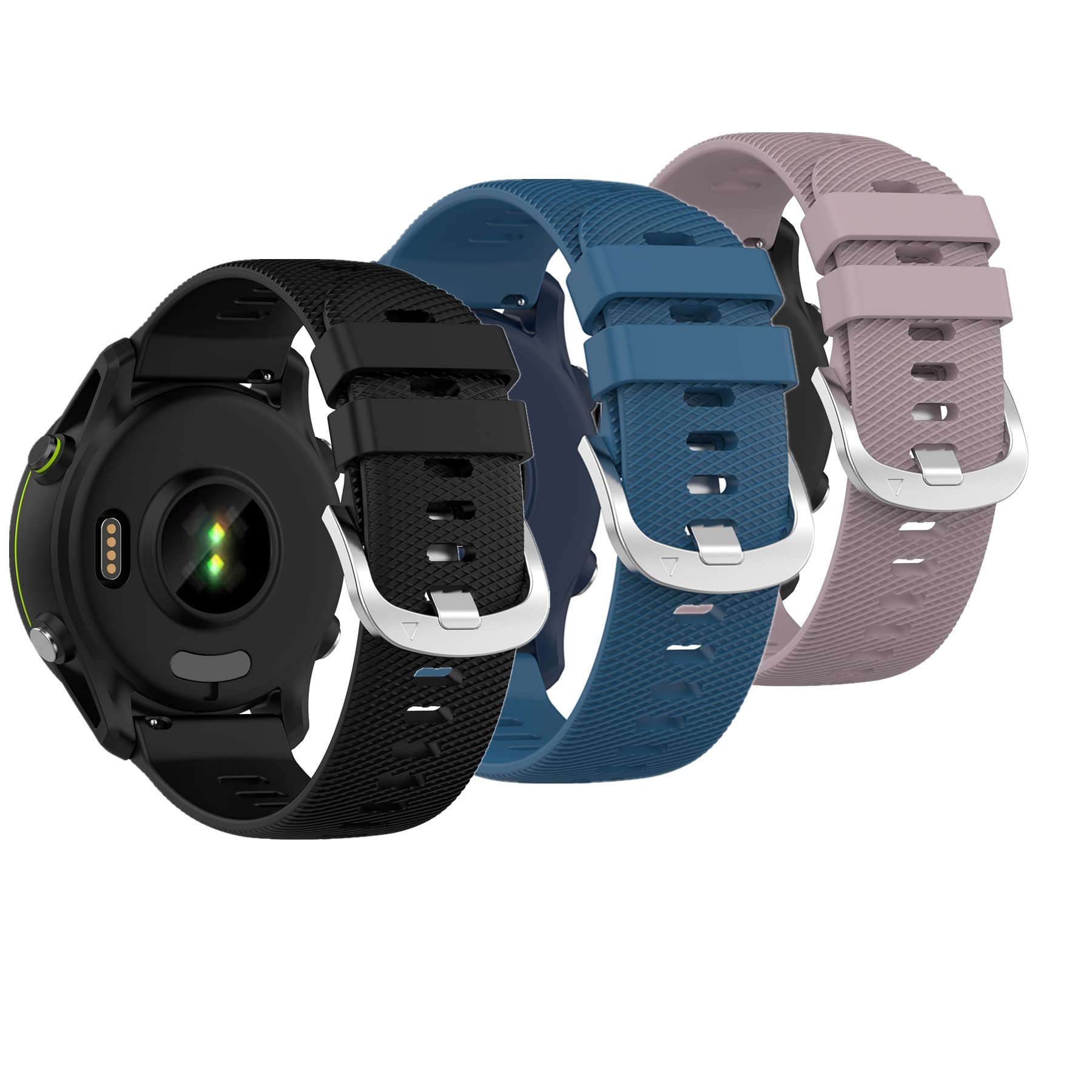 Muovrto Watch Strap for Garmin Forerunner 255/255 Music,Replacement Band Sport Strap for Garmin Vivoactive 4/Venu 2,22mm Strap（Black+Dark Blue+Light Purple）