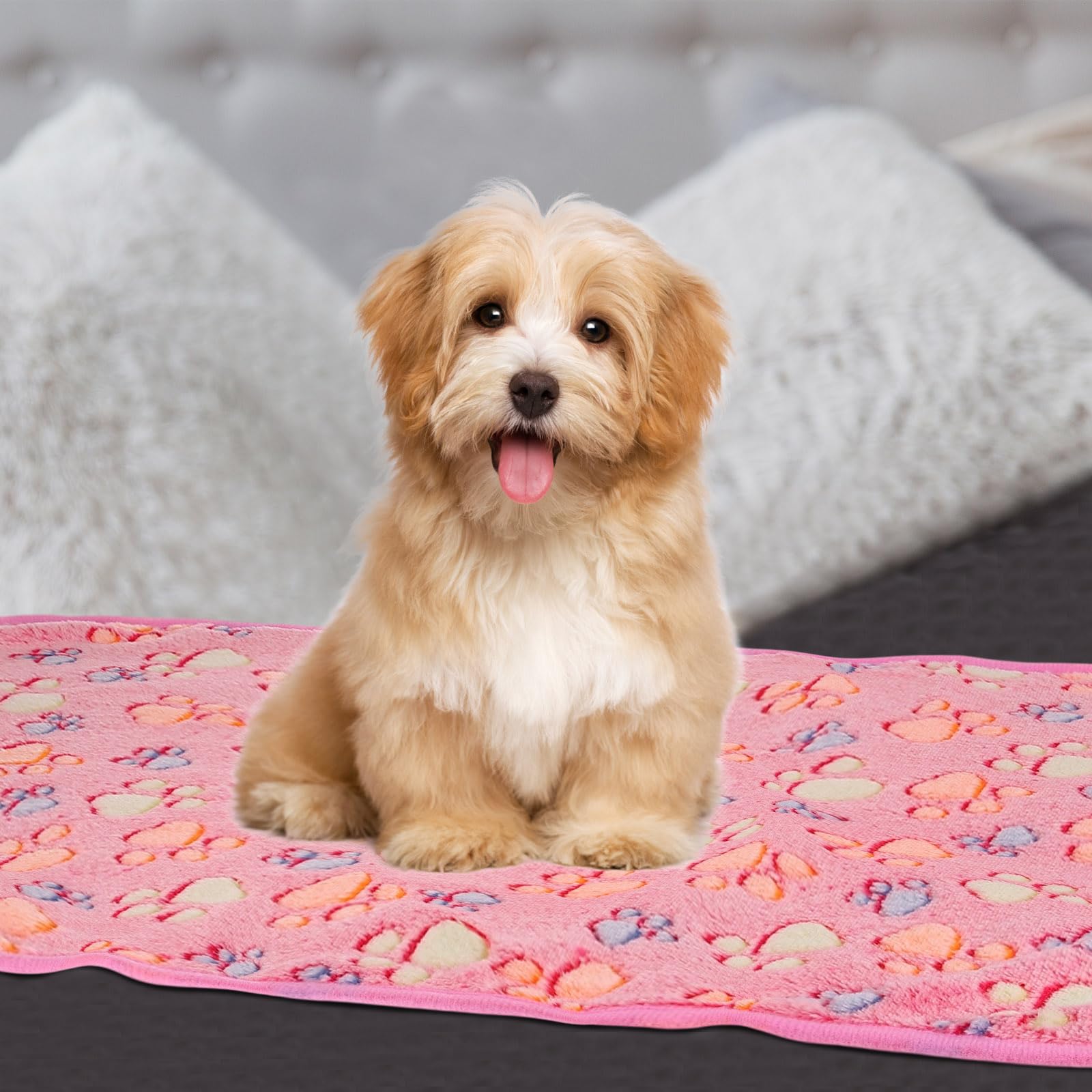sourcing map Dog Cat Bed Blanket, 75x107cm Soft Plush Fluffy Flannel Paw Printed Throw Warm Pet Cover Kitten Blankets, for Medium Small Indoor Dogs Cats Sofa Bed (Pink, 1 Pack 3)
