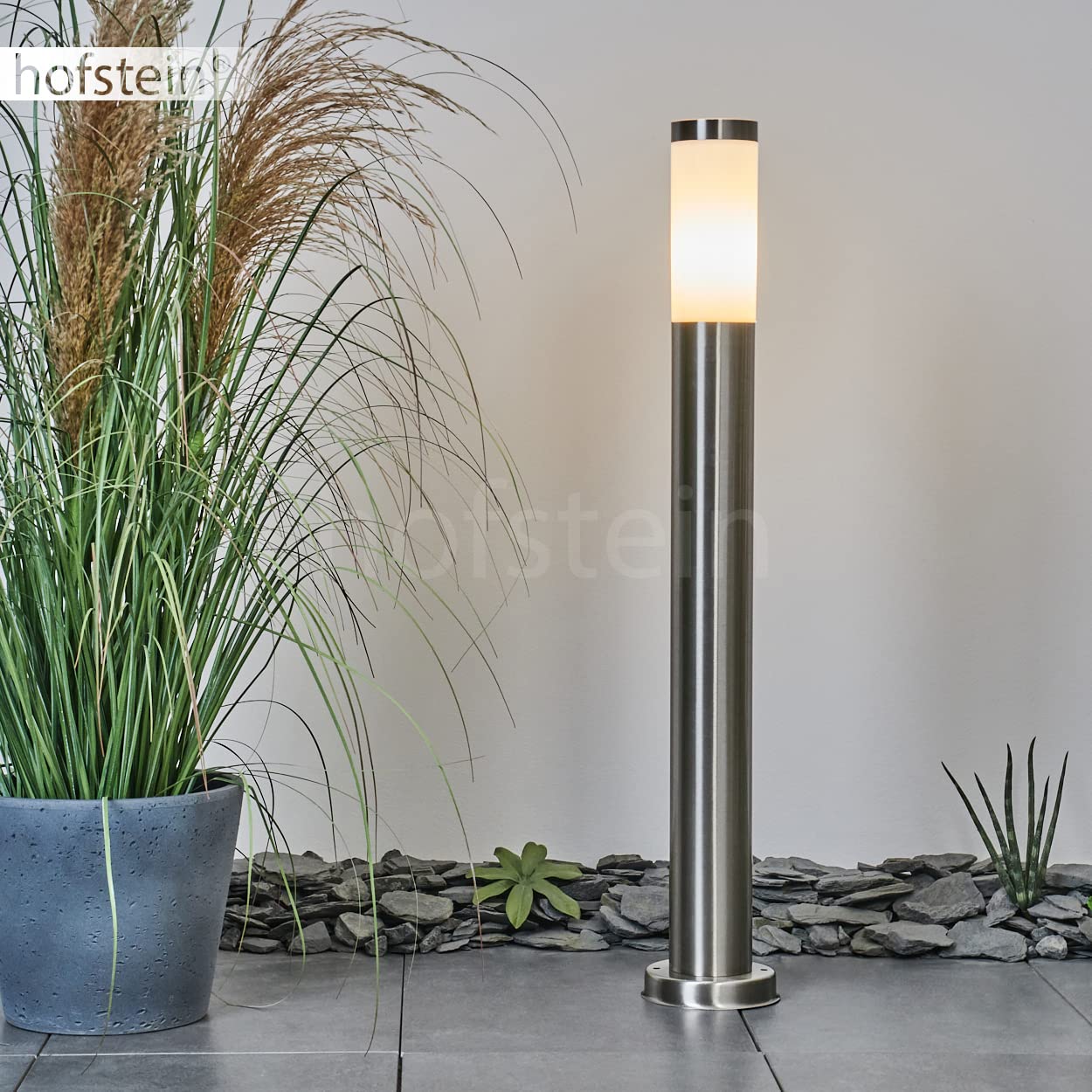 Lampe d'extérieur Sessa, lampe de socle moderne en métal/plastique en nickel mat/blanc, lampe d'allée 80 cm, lampe de jardin avec E27, éclairage de jardin IP44, ampoule(s) non incluse(s)