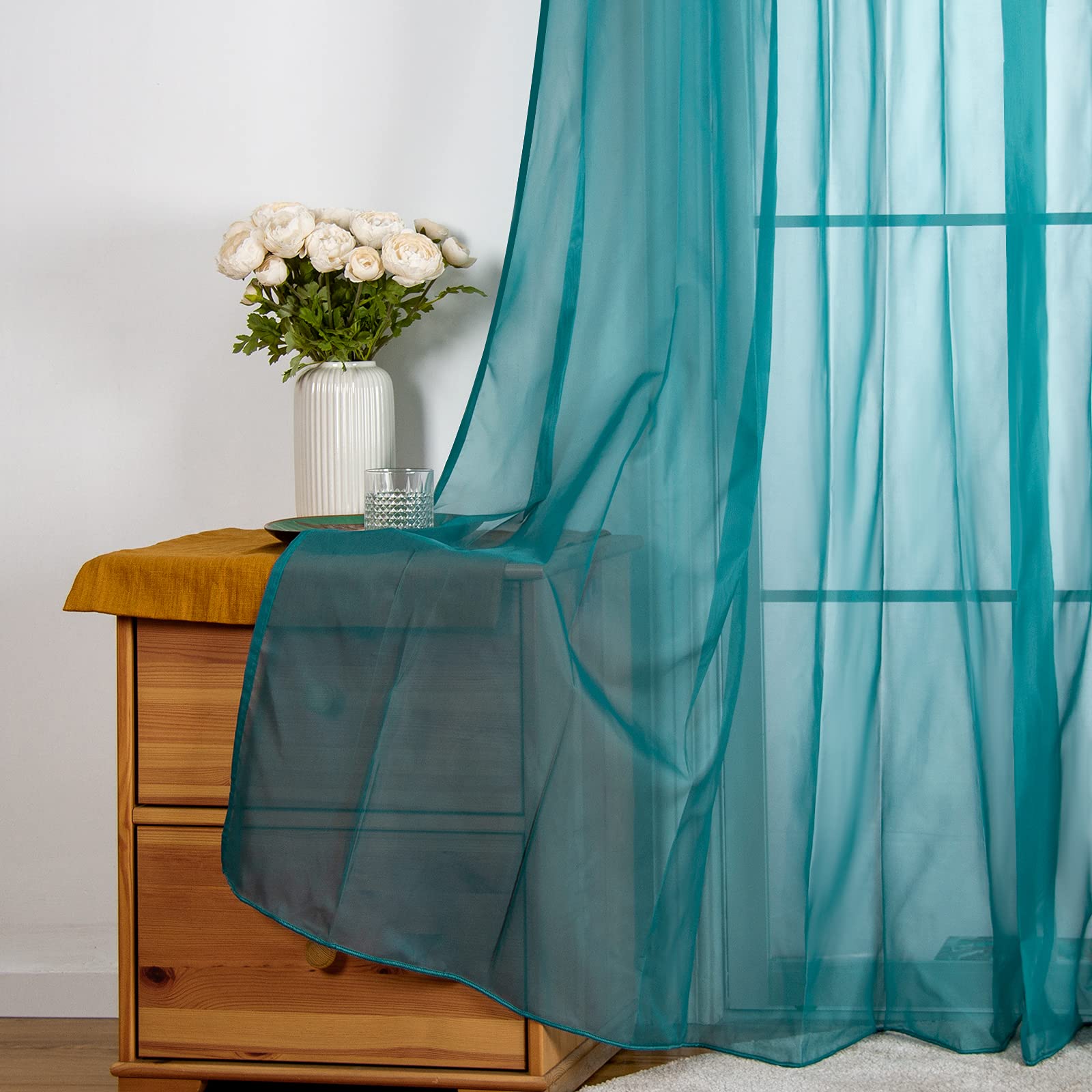 SIMPVALE 2 pannelli per tende in voile con occhielli trasparenti per finestre, balcone, decorazione del soggiorno, Larghezza 140 cm/Altezza 225 cm,Blu