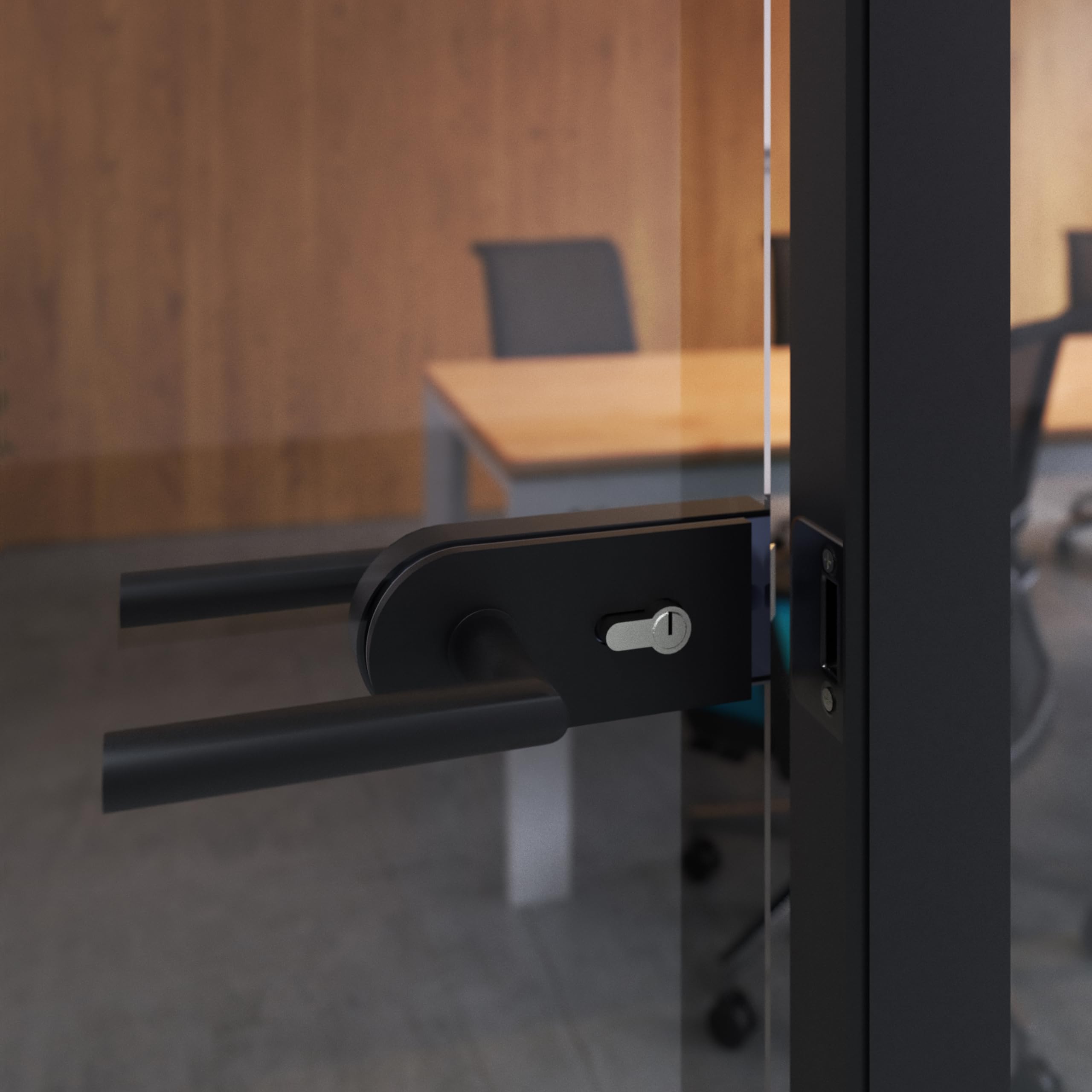 Emuca - Cerradura para puerta de cristal con marco, bombillo con llaves, puerta vidrio 8-12mm, acero y aluminio, pintado negro