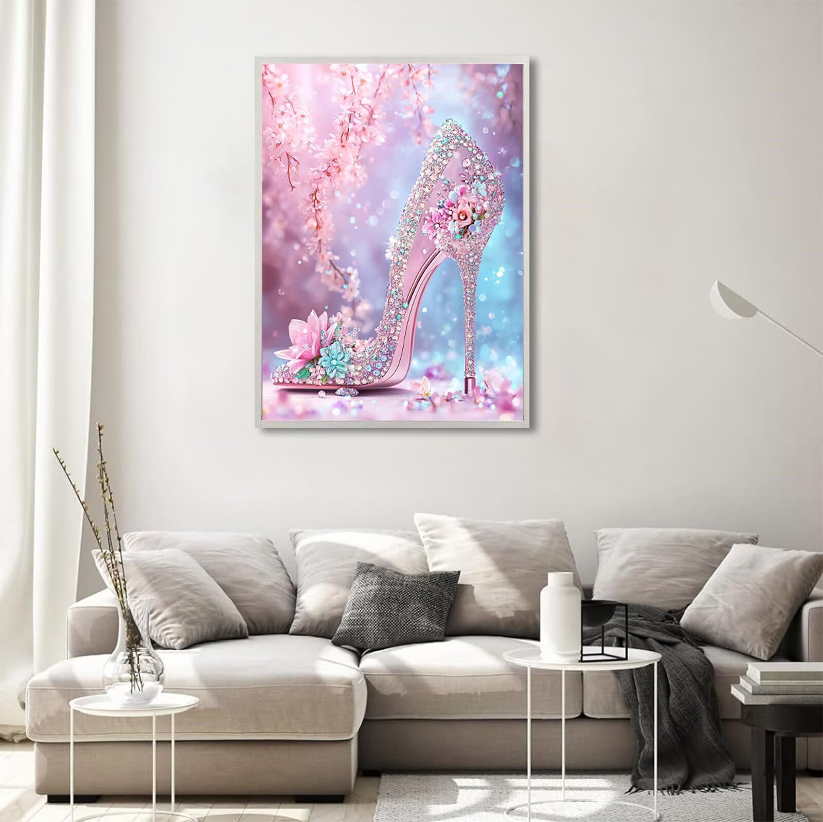 Rosa Diamond Painting Kristallschuhe Diamond Painting 60x80cm, 5D Vollbohrer Diamanten Kinder Bastelset DIY Set Erwachsene Kreativ Set für Erwachsene für Zimmer Wand Deko Geschenke für Frauen,Model801