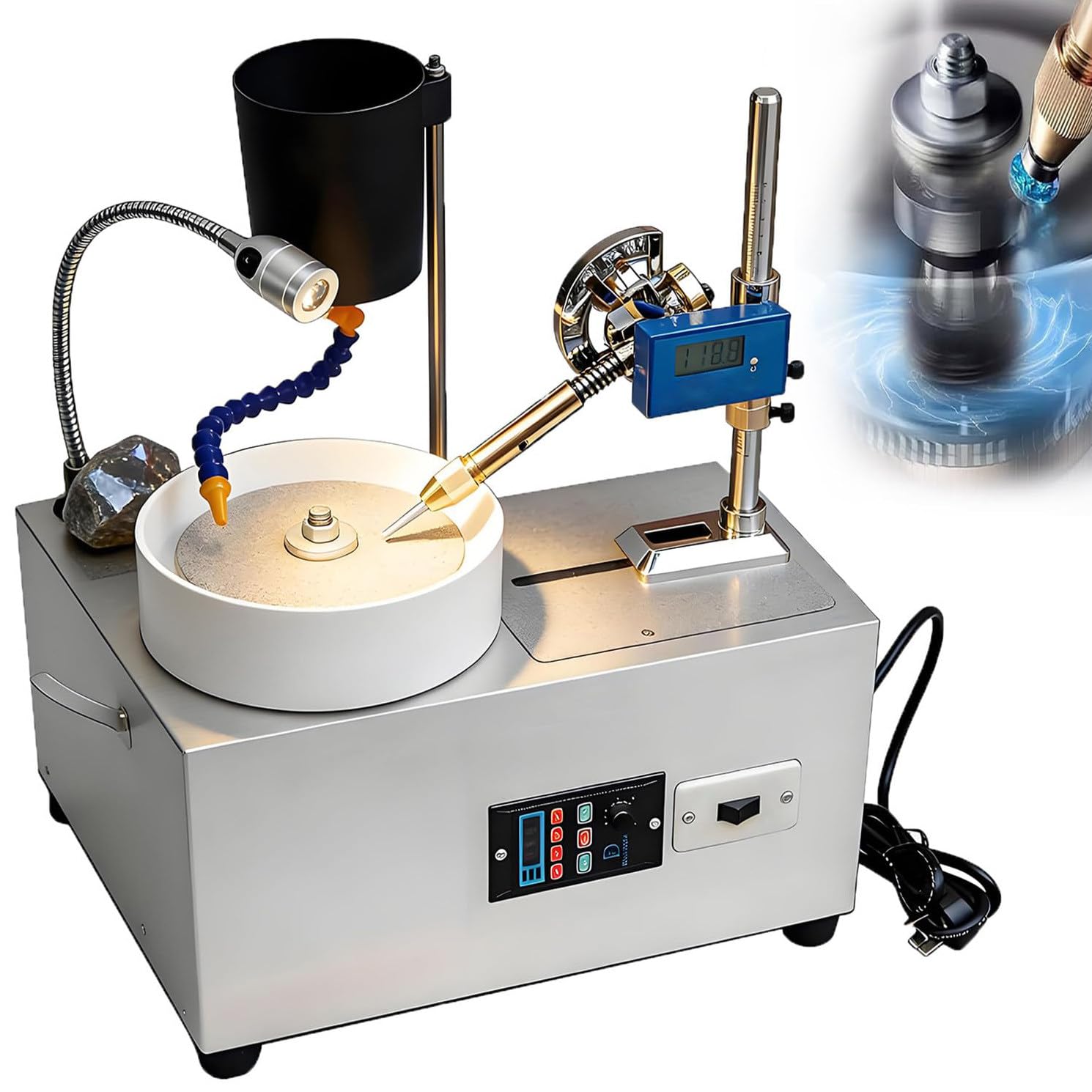 GmhXylophyte 180w Gem Faceting Machine, 0-3000rpm Rock Gemstone Grinder Jade Jewelry Angle Polisher, Jewel Polishing Grinding Machine For Jade, Gem And Precious Metals