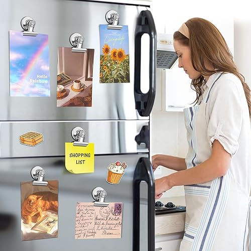 Miniatura 2 de Paquete de 20 imanes para nevera, clips magnéticos fuertes, imanes de clip resistentes para exhibiciones de fotos, imanes de pizarra blanca para el